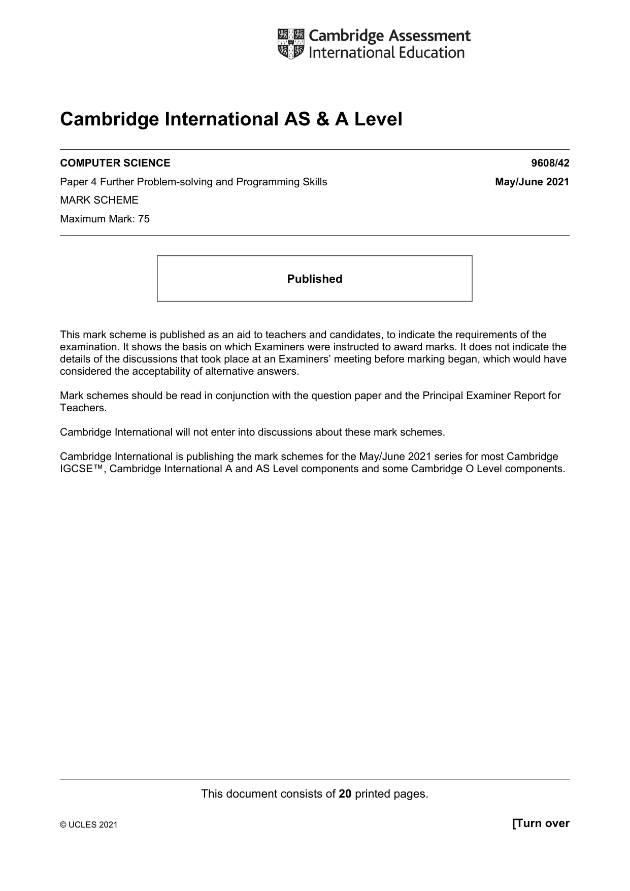 Mark scheme, page 1 of 20