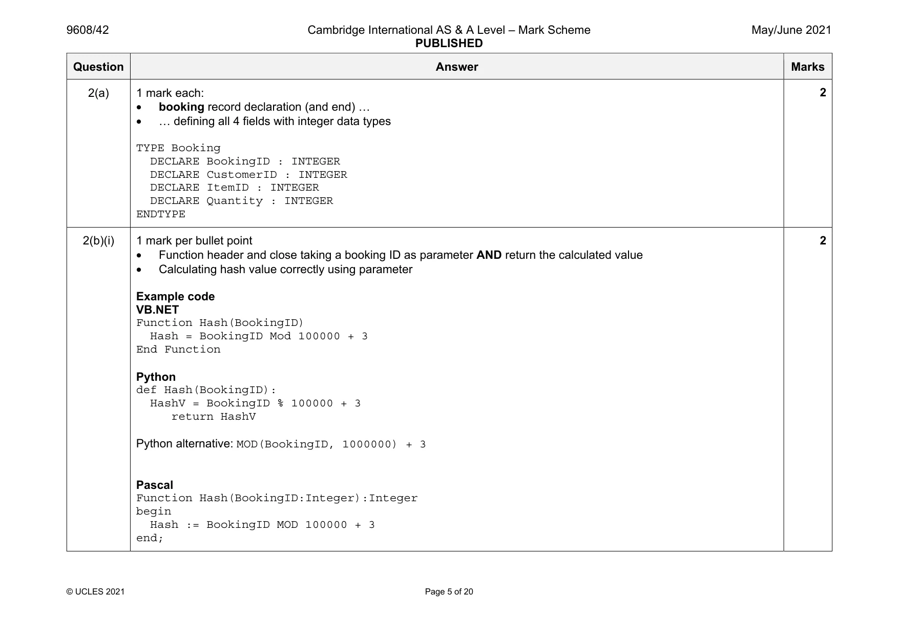 Mark scheme, page 5 of 20