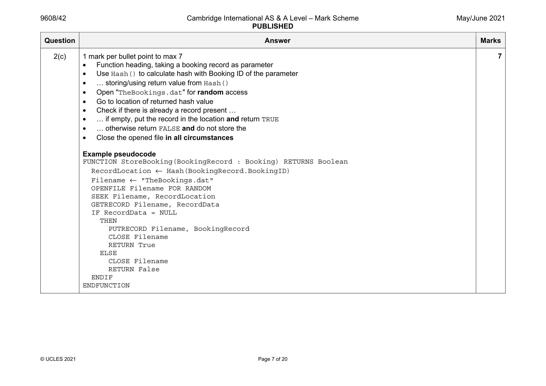 Mark scheme, page 7 of 20