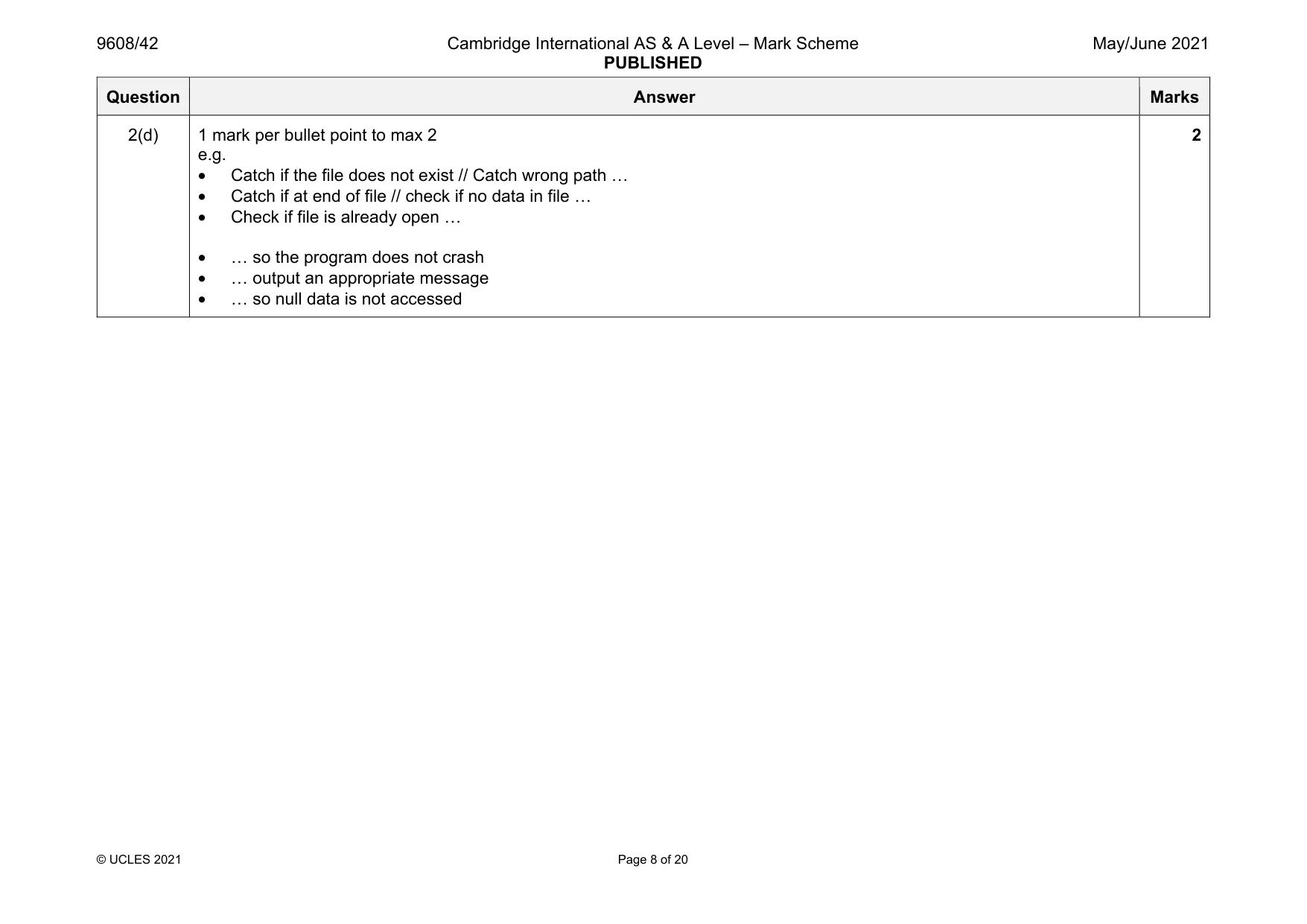 Mark scheme, page 8 of 20
