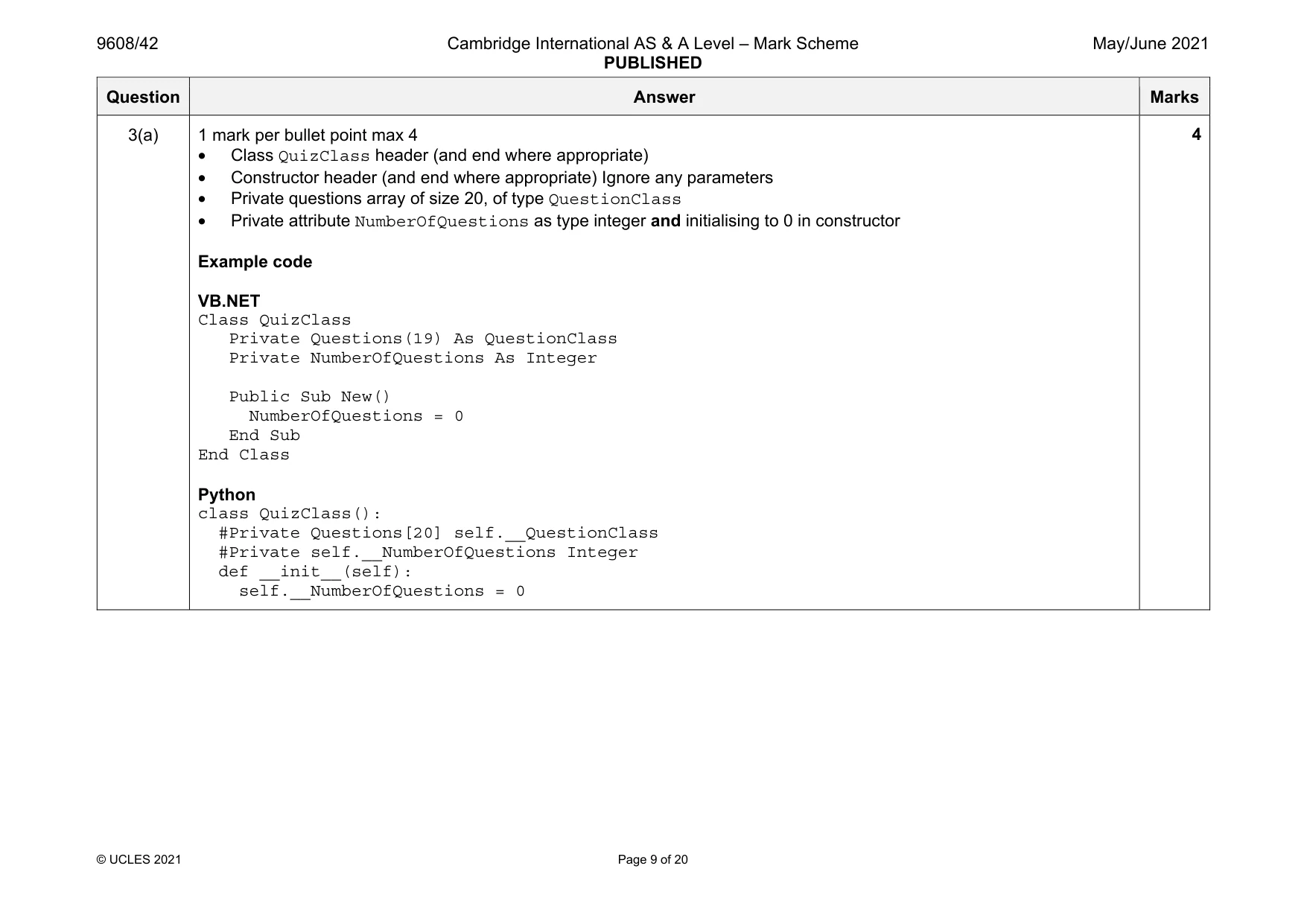 Mark scheme, page 9 of 20