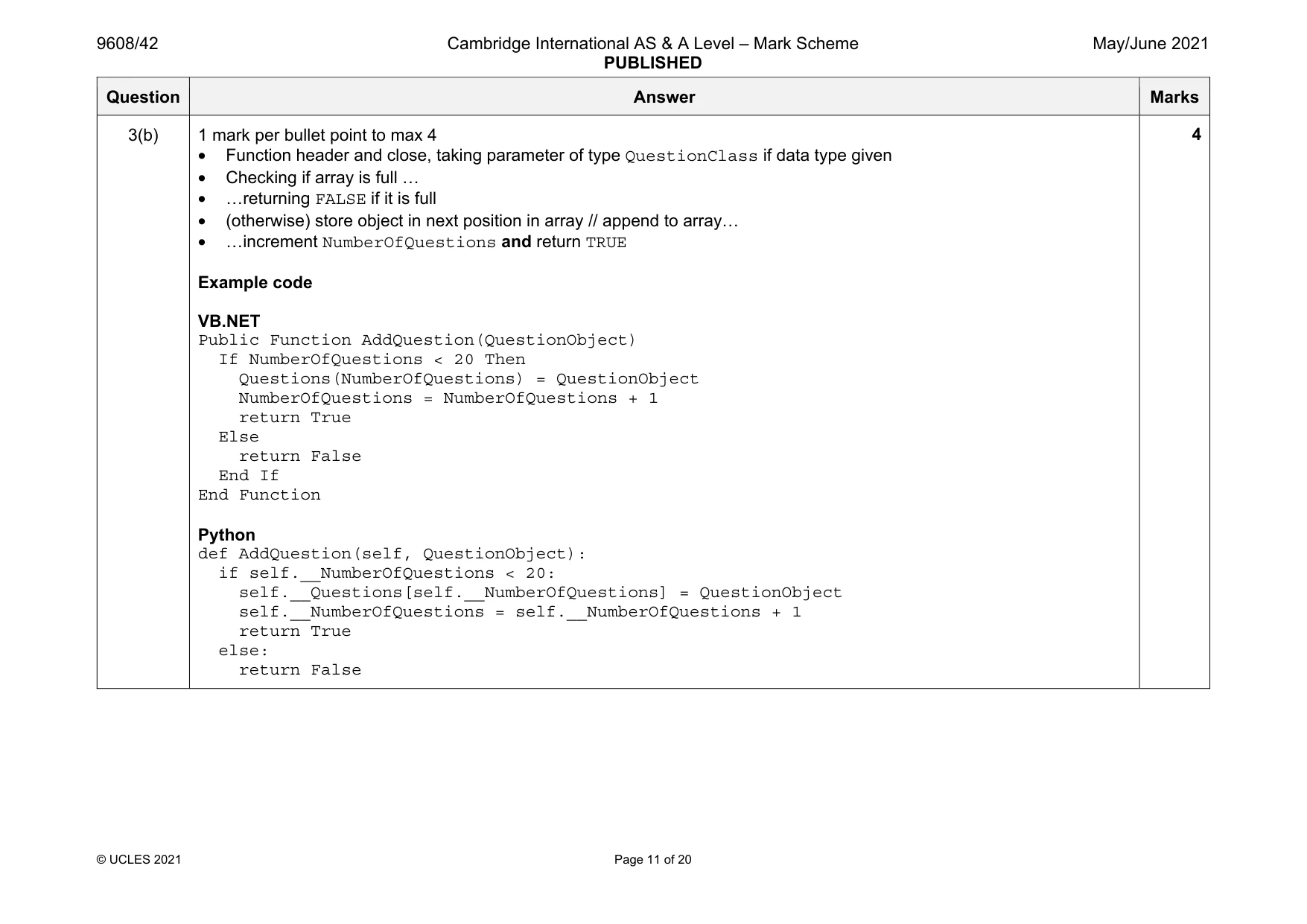 Mark scheme, page 11 of 20