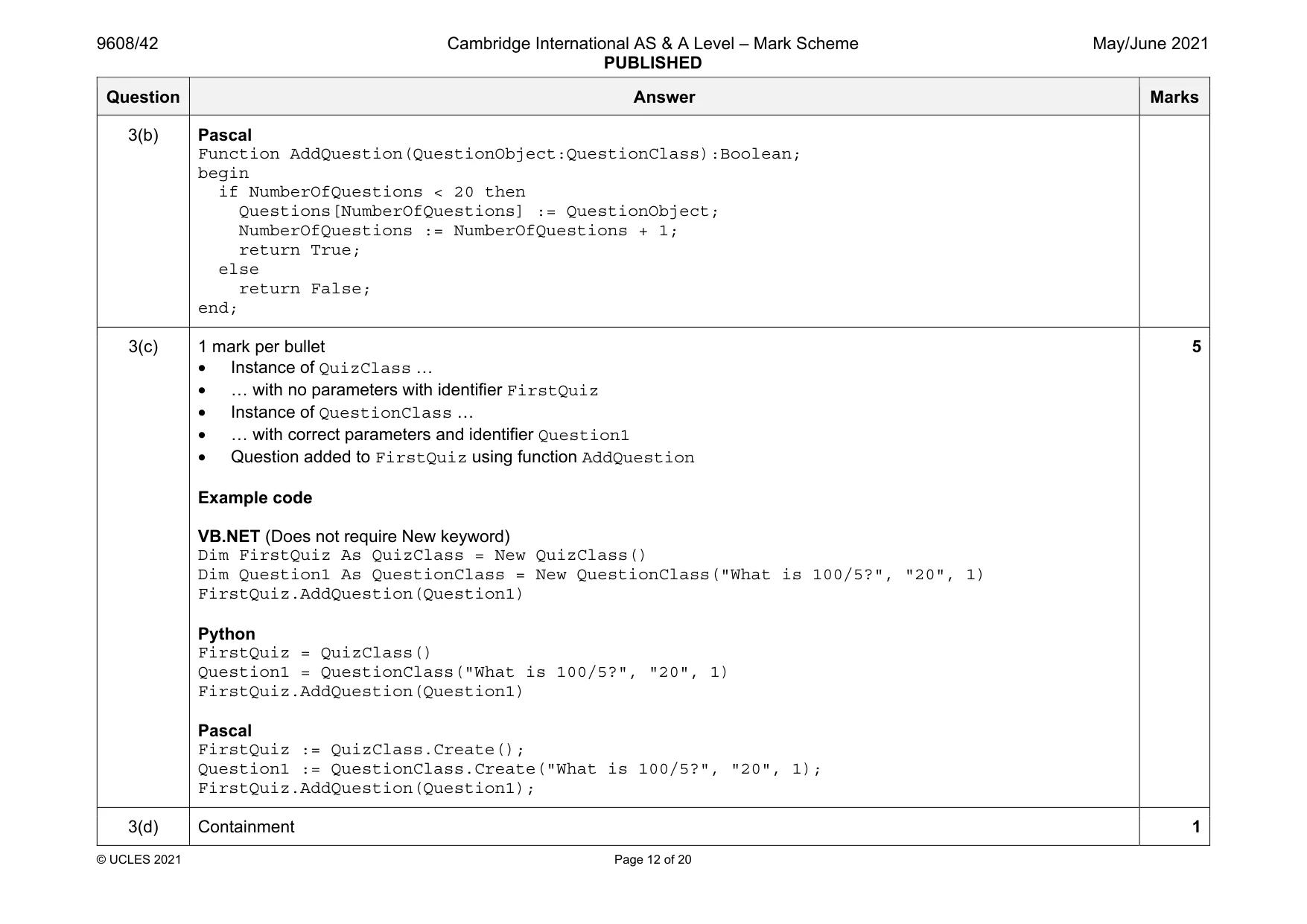 Mark scheme, page 12 of 20