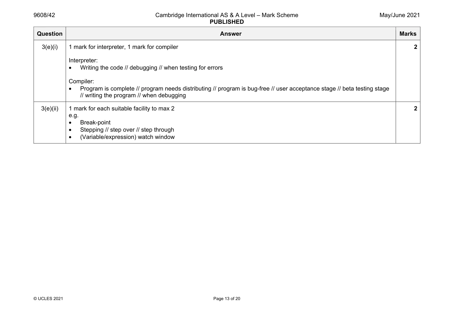 Mark scheme, page 13 of 20