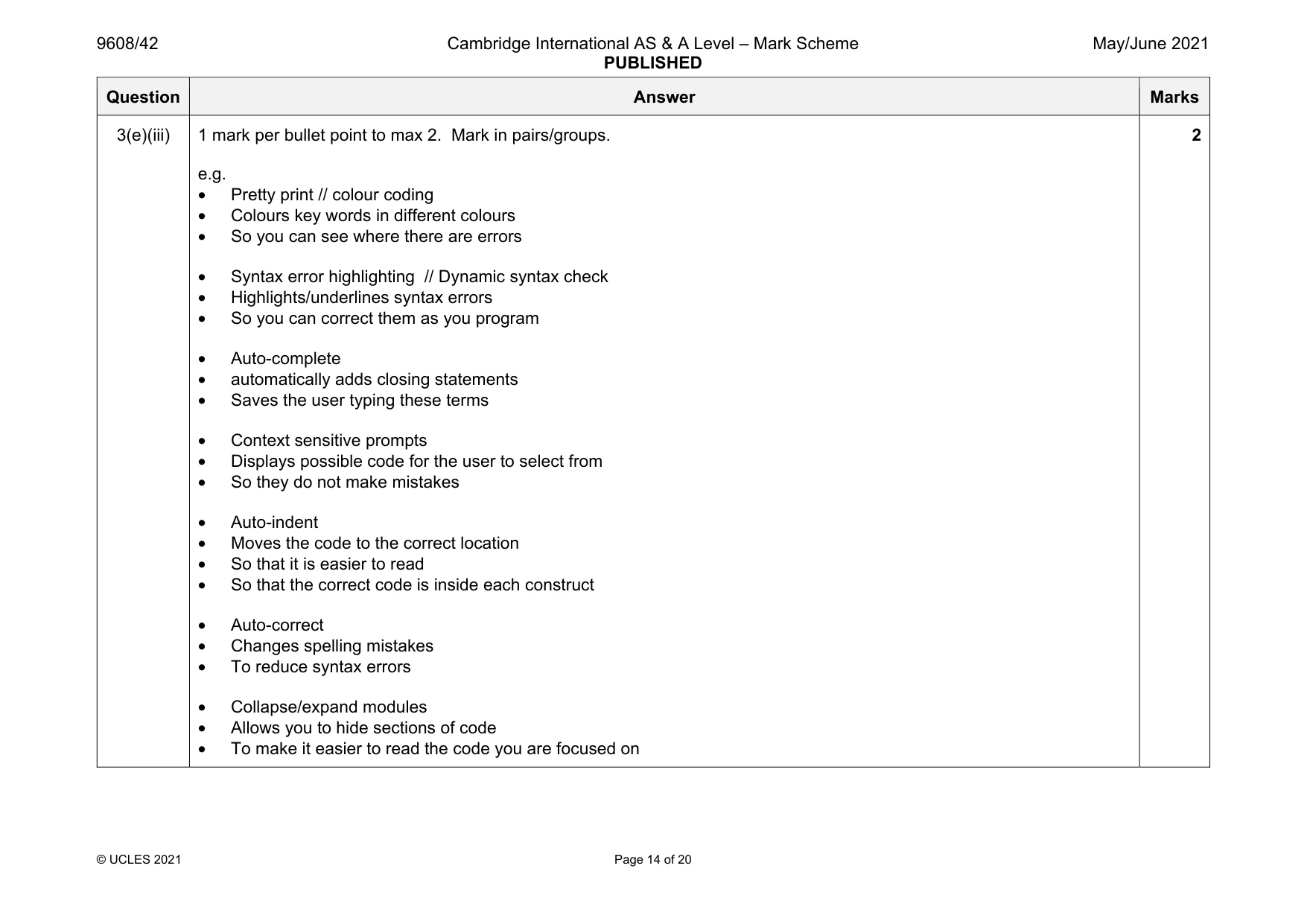 Mark scheme, page 14 of 20