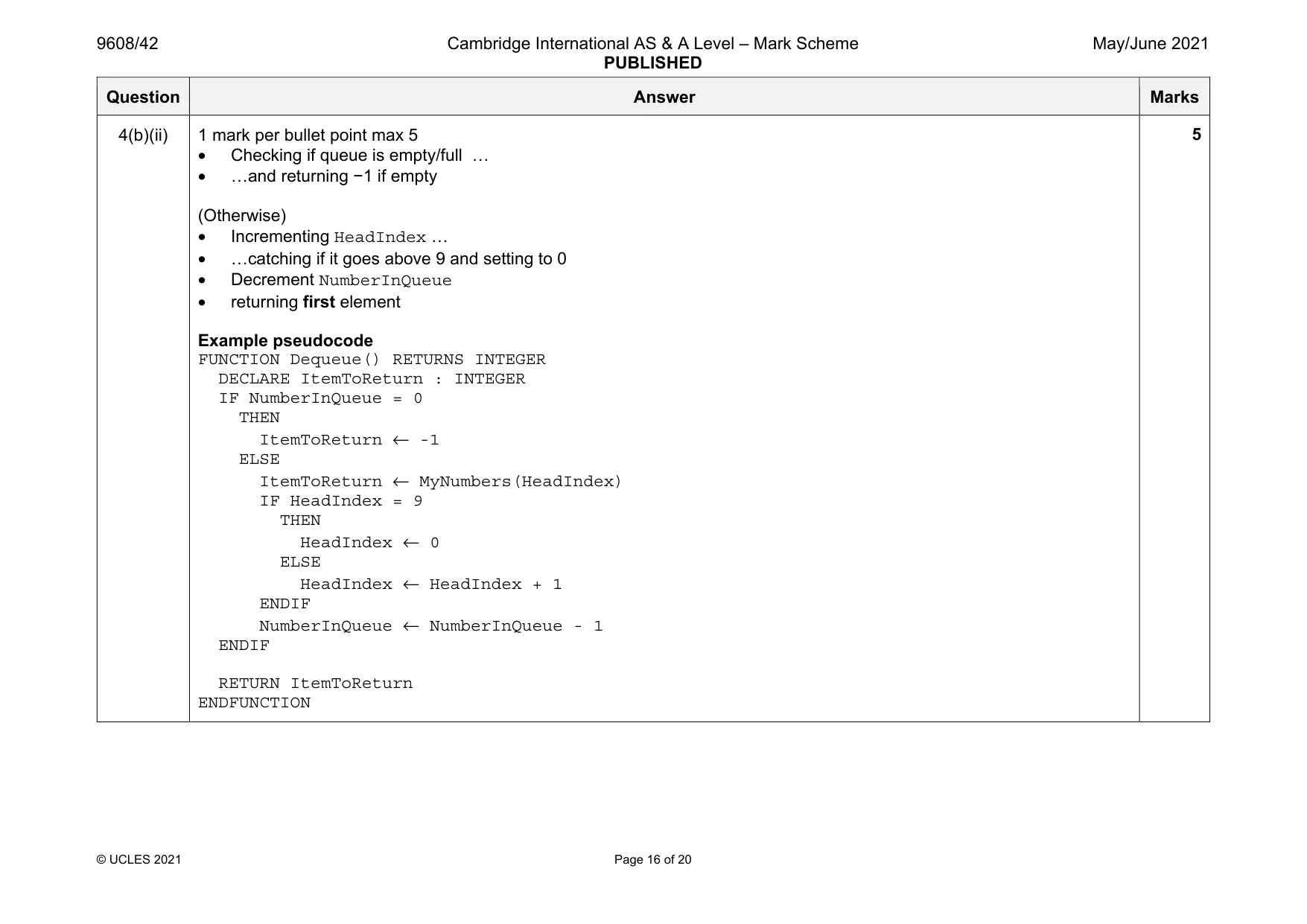 Mark scheme, page 16 of 20