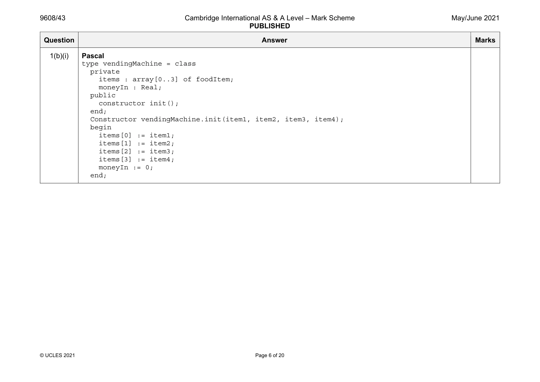 Mark scheme, page 6 of 20
