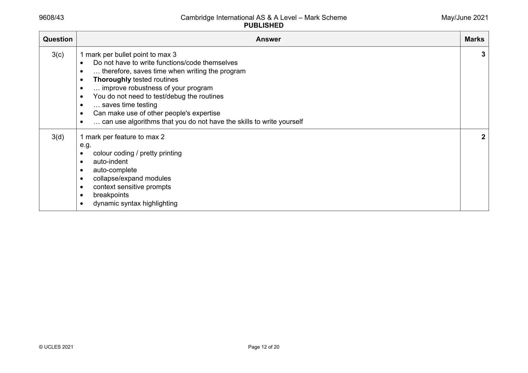 Mark scheme, page 12 of 20
