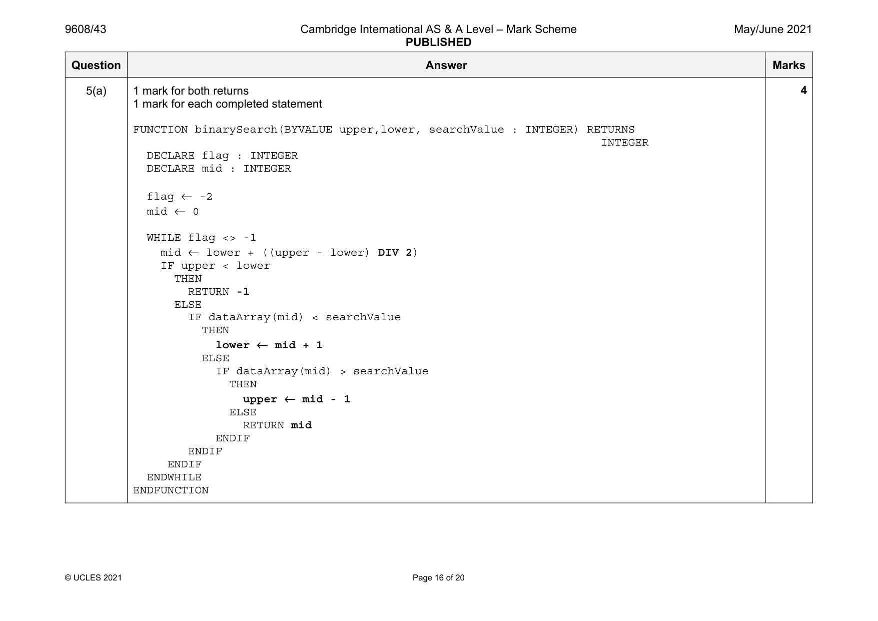 Mark scheme, page 16 of 20