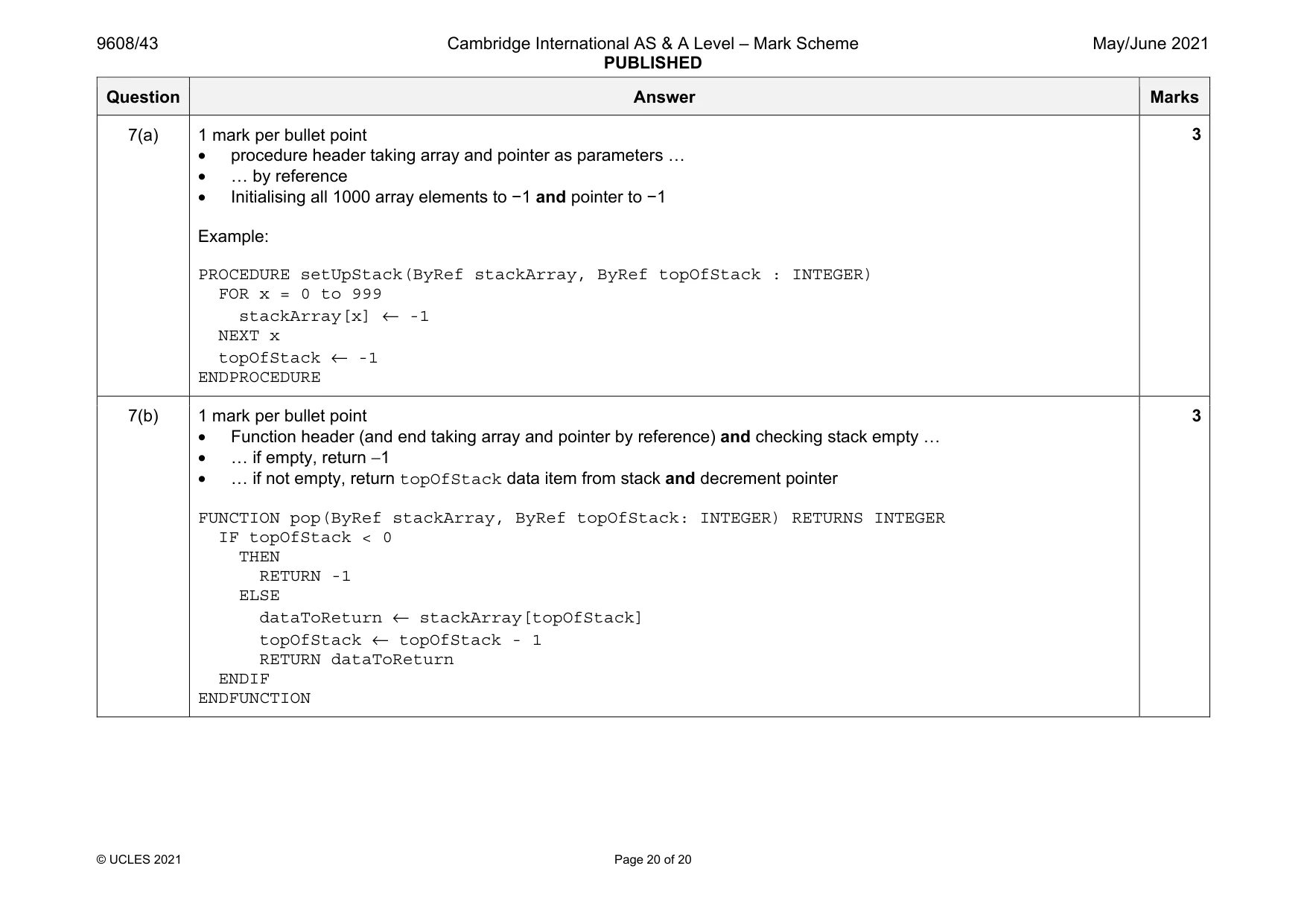 Mark scheme, page 20 of 20