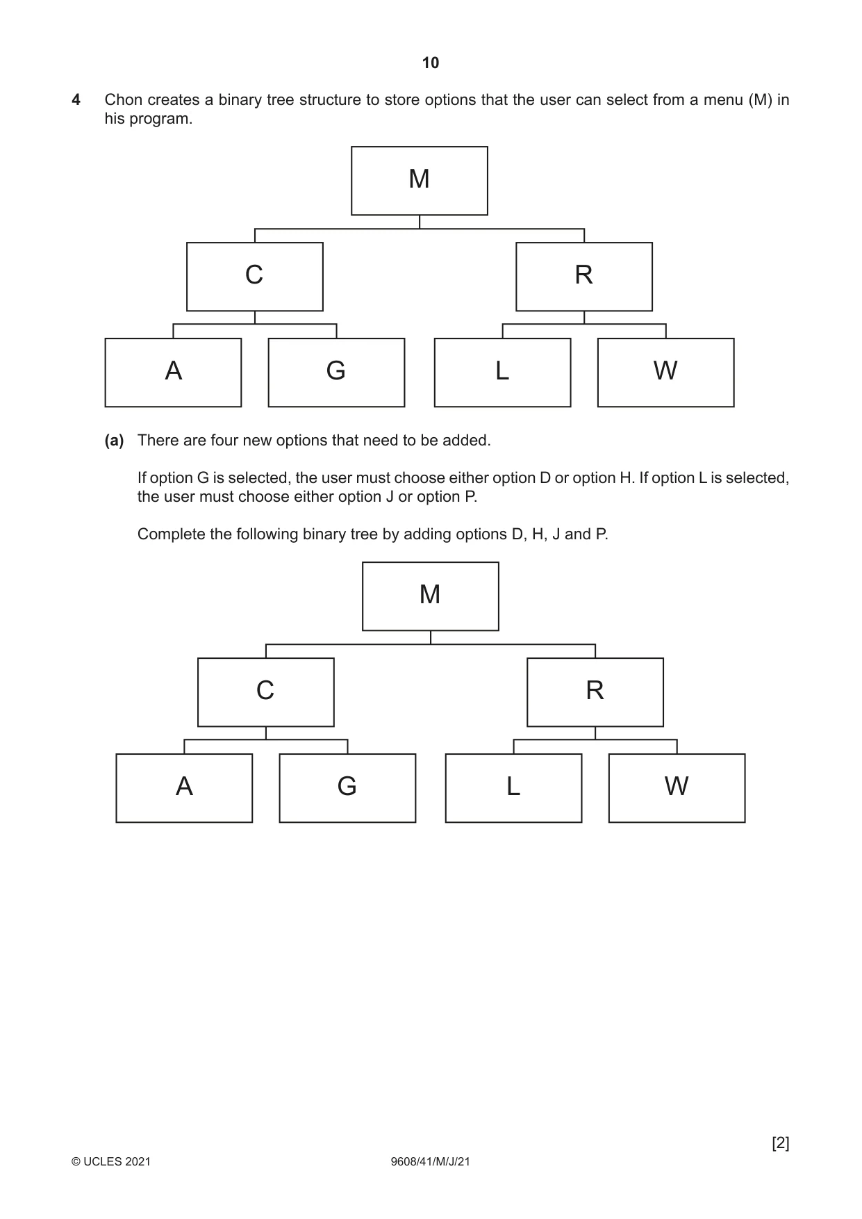 Cambridge A Level Computer Science 9608 2021 May/June Paper 4 · Variant 1 question paper, page 10 of 20