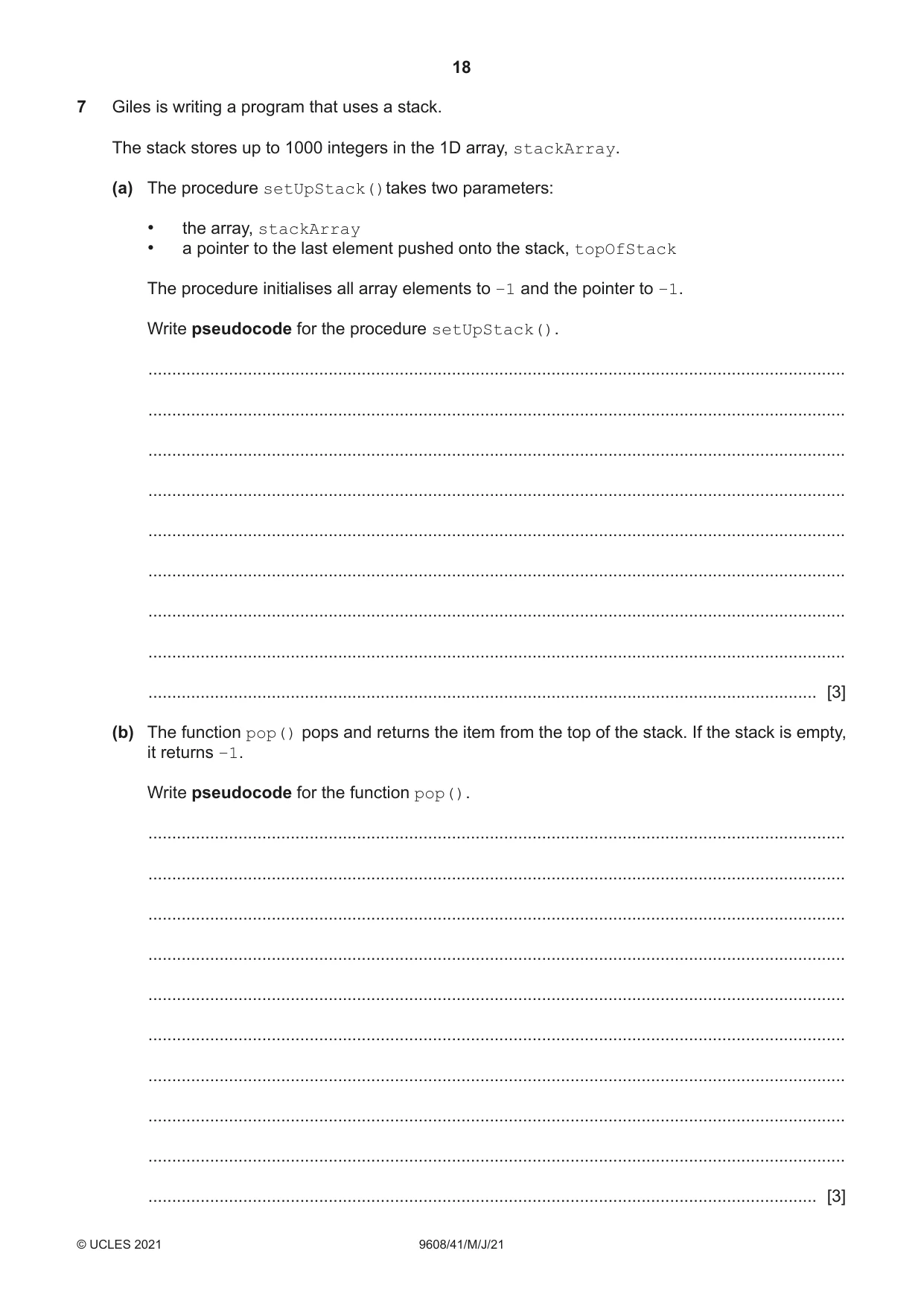 Cambridge A Level Computer Science 9608 2021 May/June Paper 4 · Variant 1 question paper, page 18 of 20