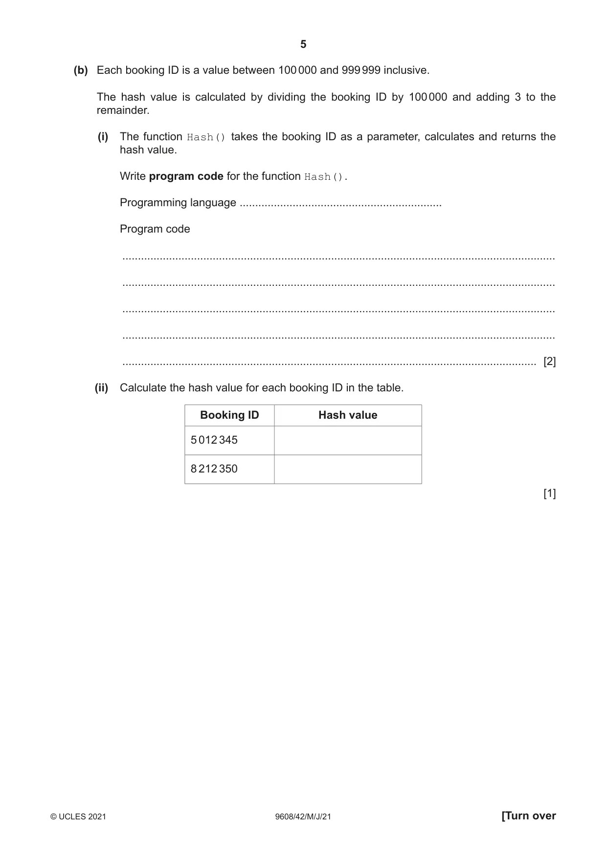 Cambridge A Level Computer Science 9608 2021 May/June Paper 4 · Variant 2 question paper, page 5 of 20