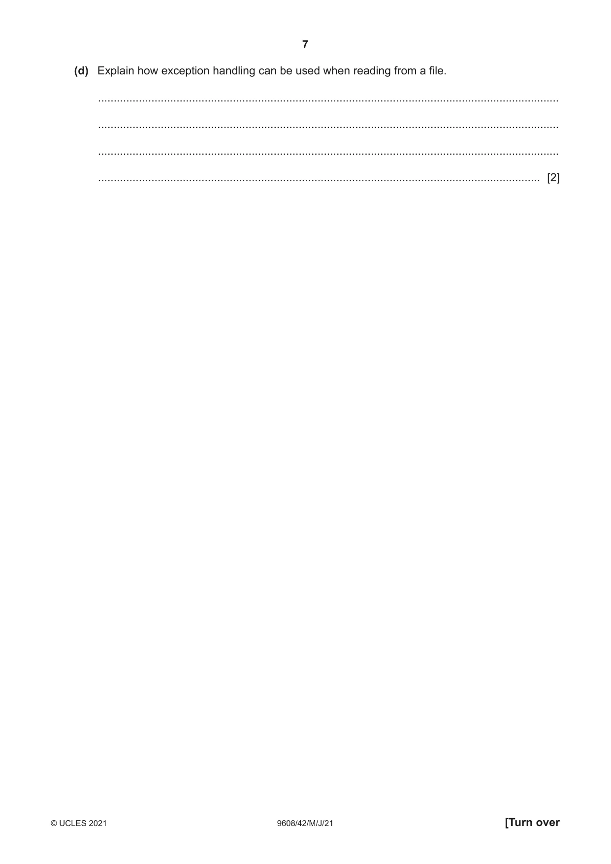 Cambridge A Level Computer Science 9608 2021 May/June Paper 4 · Variant 2 question paper, page 7 of 20
