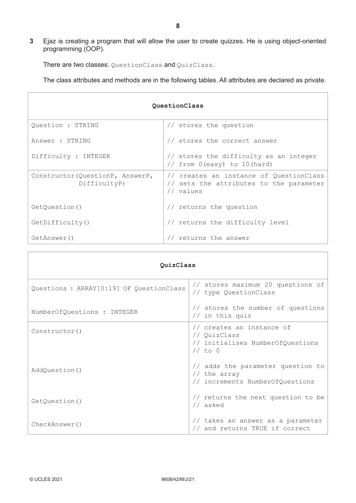Cambridge A Level Computer Science 9608 2021 May/June Paper 4 · Variant 2 question paper, page 8 of 20