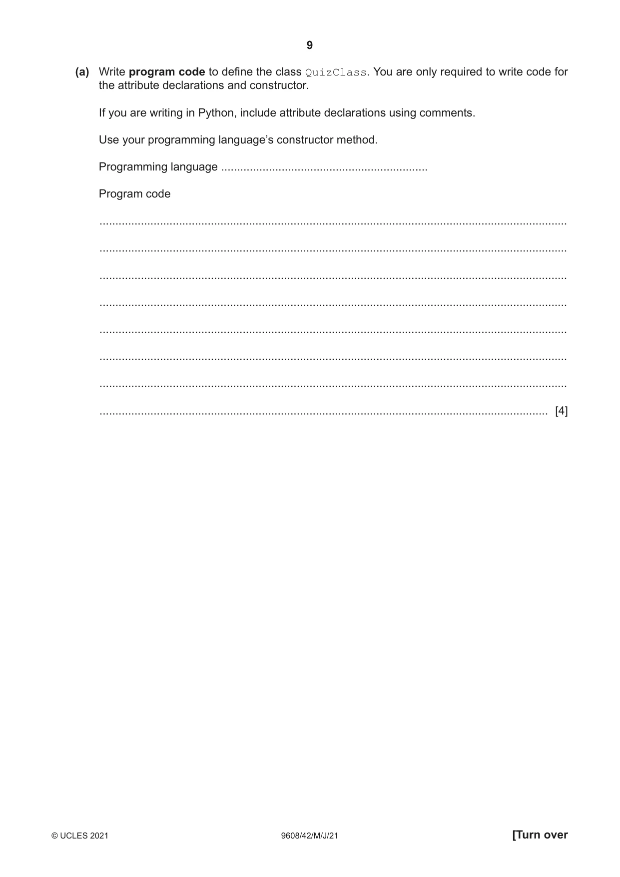 Cambridge A Level Computer Science 9608 2021 May/June Paper 4 · Variant 2 question paper, page 9 of 20