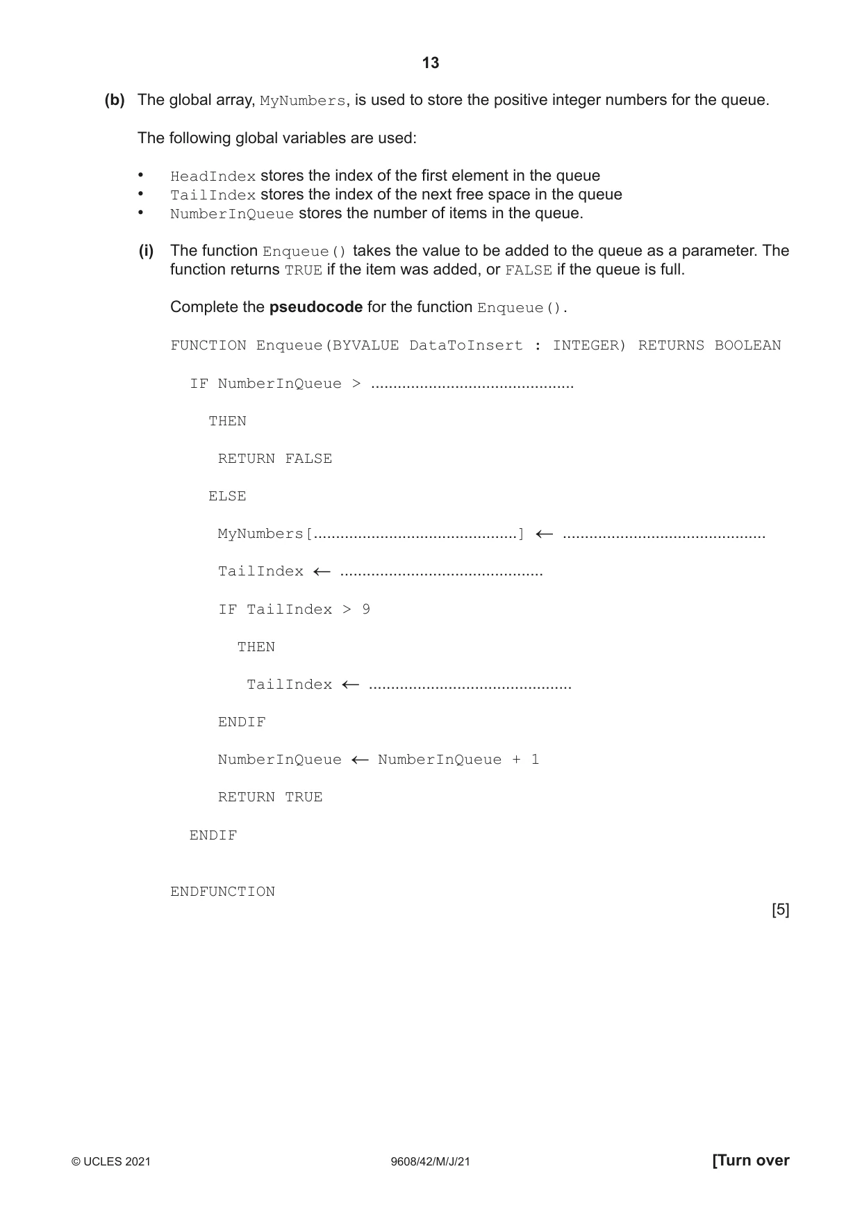 Cambridge A Level Computer Science 9608 2021 May/June Paper 4 · Variant 2 question paper, page 13 of 20