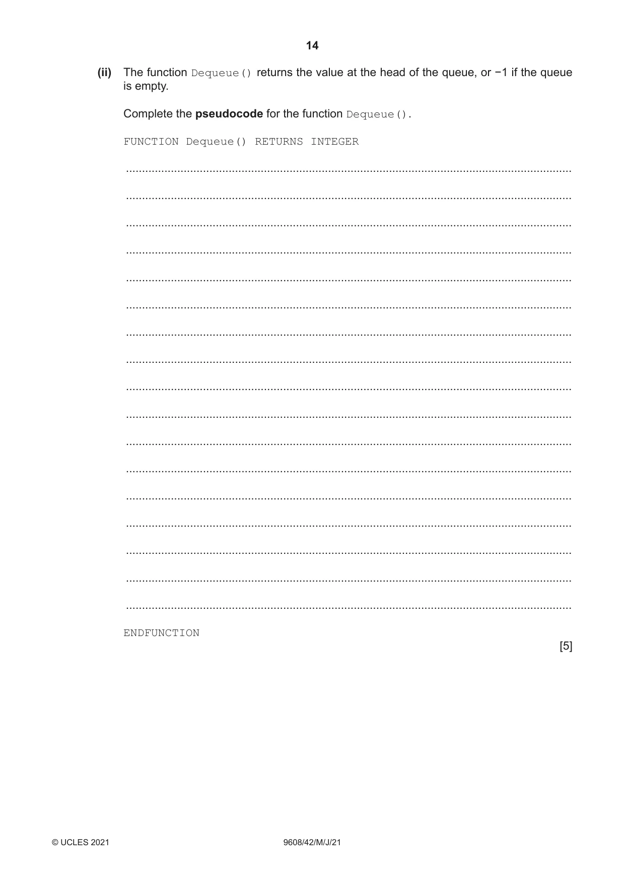 Cambridge A Level Computer Science 9608 2021 May/June Paper 4 · Variant 2 question paper, page 14 of 20