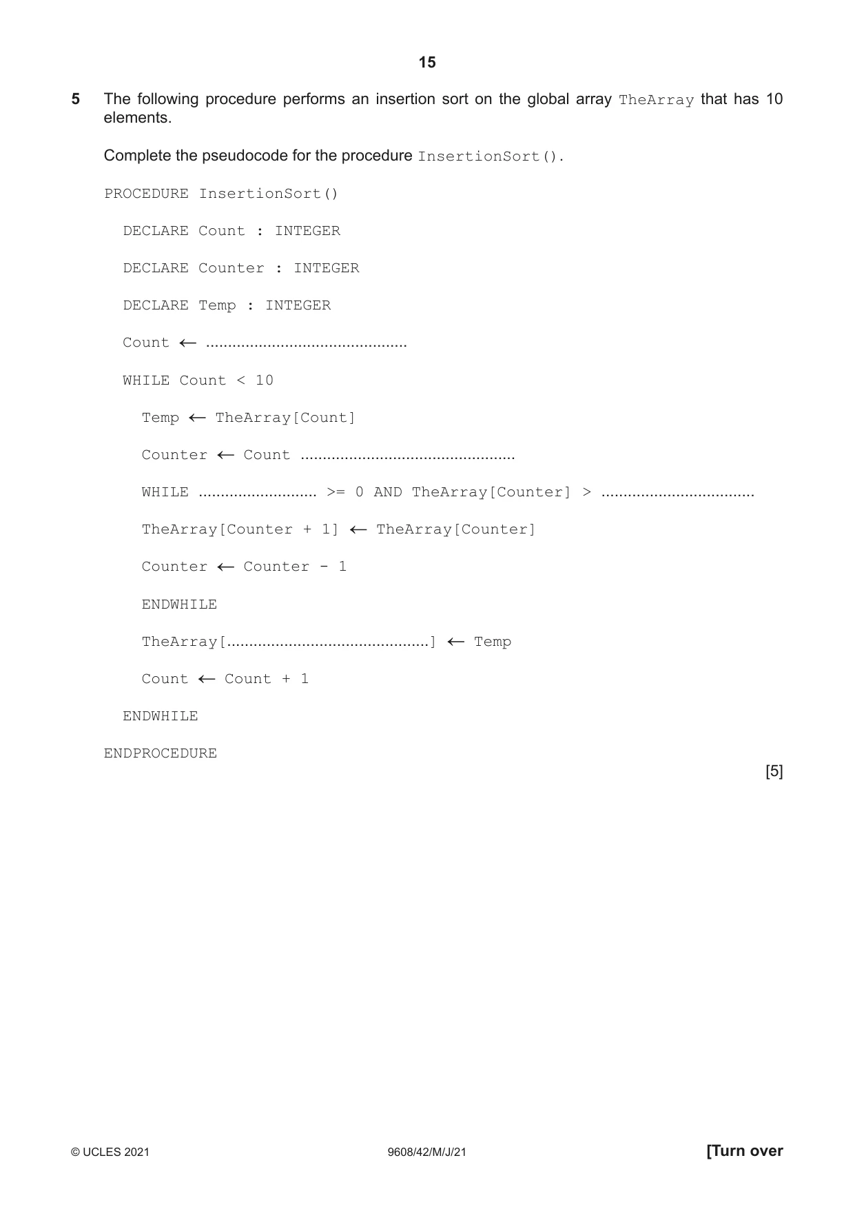 Cambridge A Level Computer Science 9608 2021 May/June Paper 4 · Variant 2 question paper, page 15 of 20