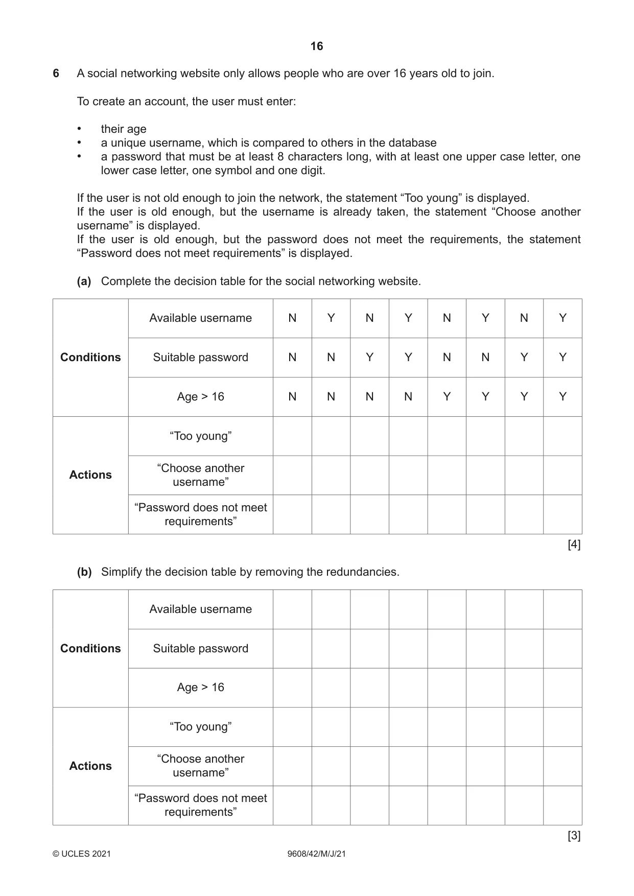 Cambridge A Level Computer Science 9608 2021 May/June Paper 4 · Variant 2 question paper, page 16 of 20
