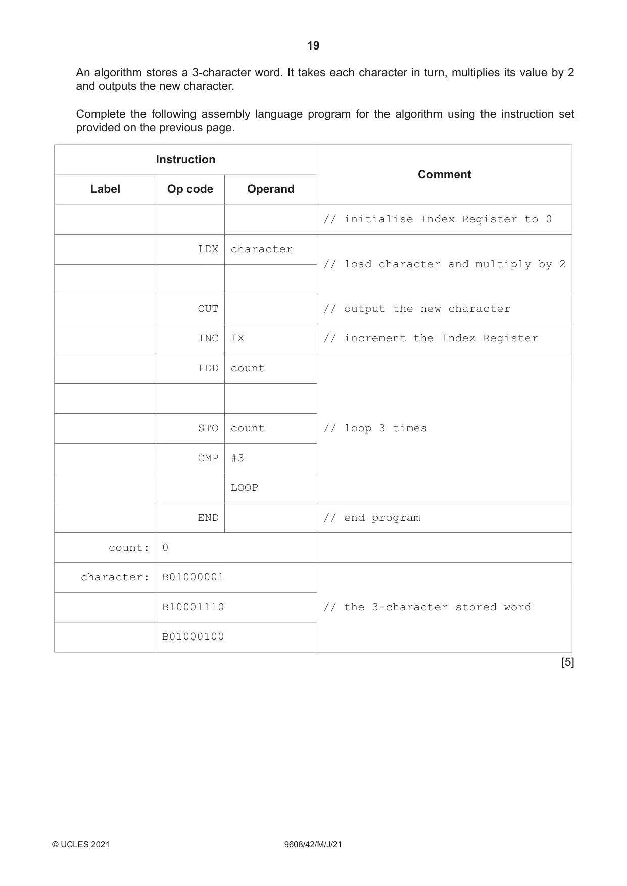 Cambridge A Level Computer Science 9608 2021 May/June Paper 4 · Variant 2 question paper, page 19 of 20