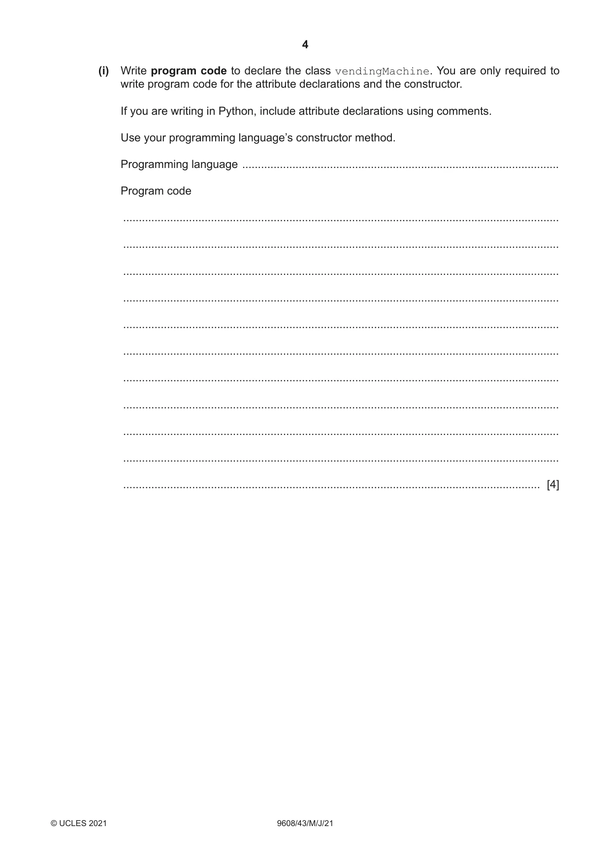 Cambridge A Level Computer Science 9608 2021 May/June Paper 4 · Variant 3 question paper, page 4 of 20