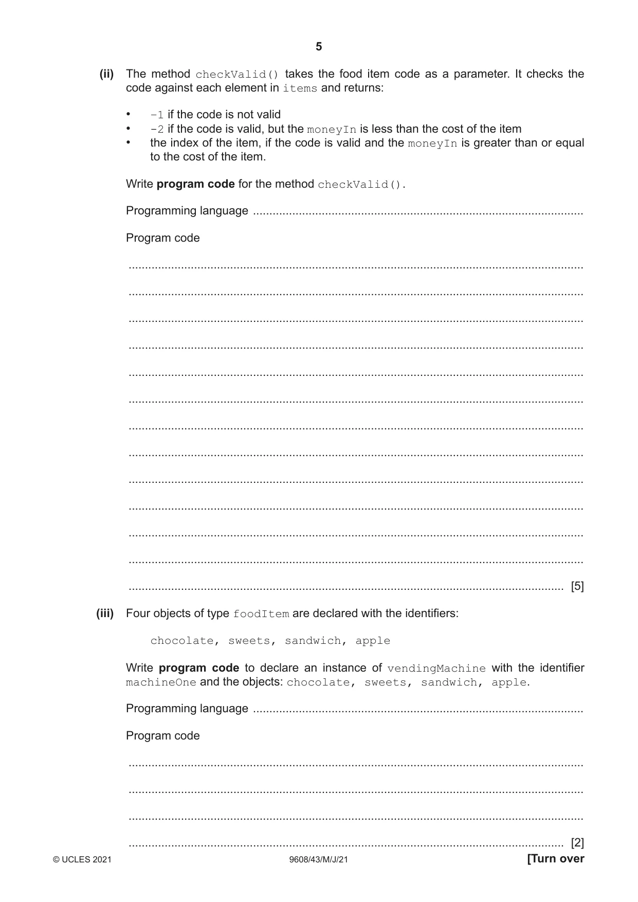 Cambridge A Level Computer Science 9608 2021 May/June Paper 4 · Variant 3 question paper, page 5 of 20