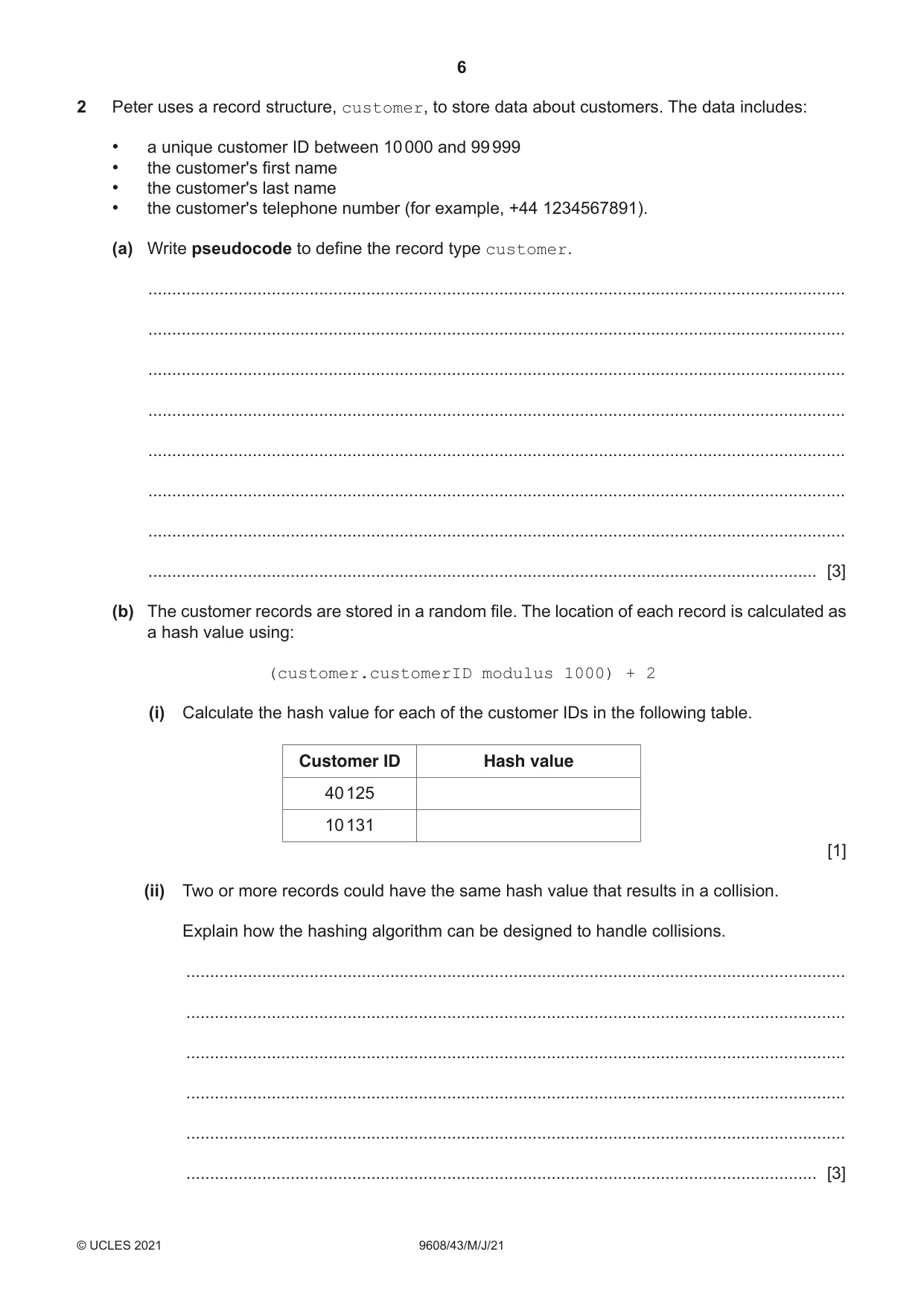 Cambridge A Level Computer Science 9608 2021 May/June Paper 4 · Variant 3 question paper, page 6 of 20