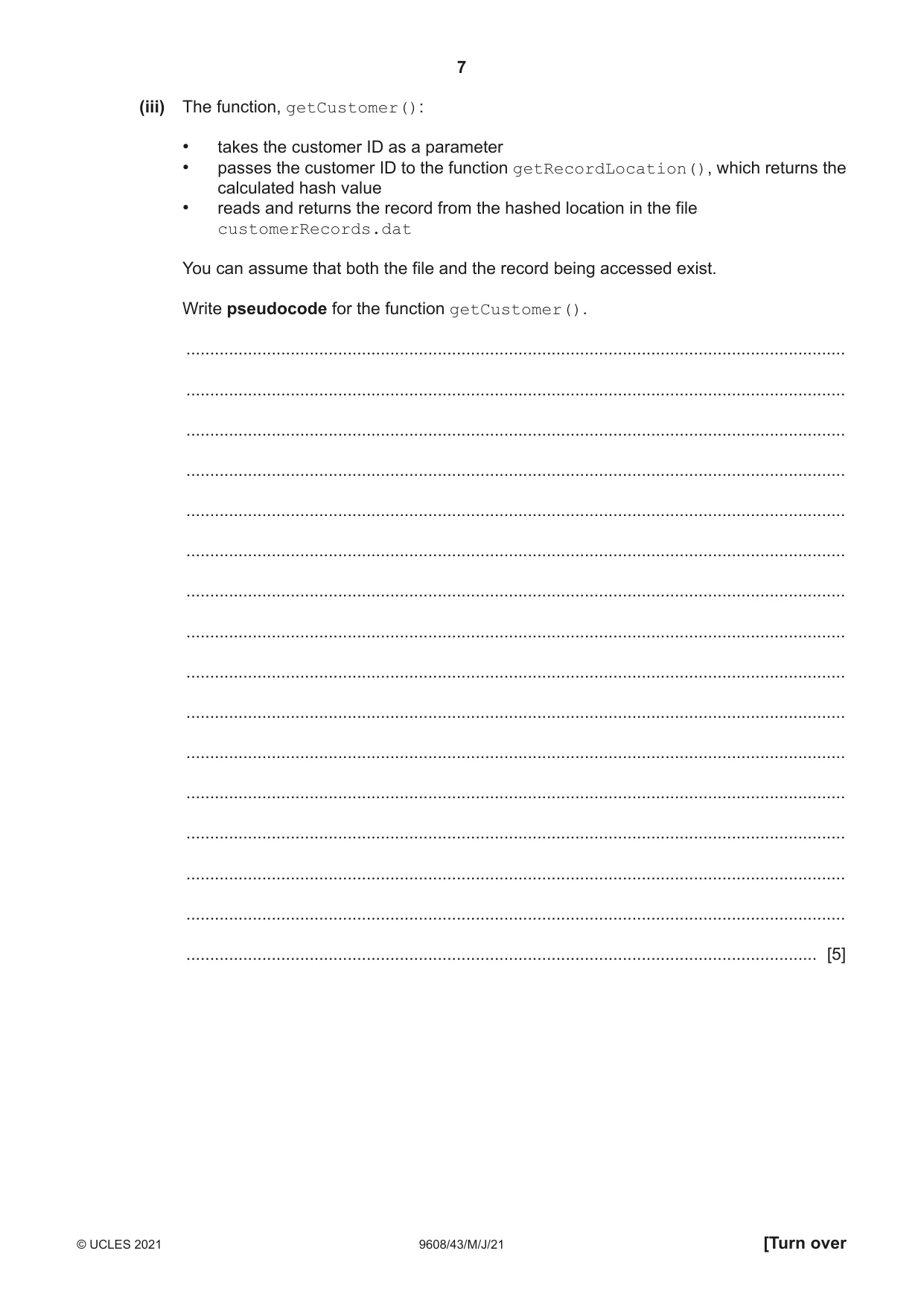 Cambridge A Level Computer Science 9608 2021 May/June Paper 4 · Variant 3 question paper, page 7 of 20
