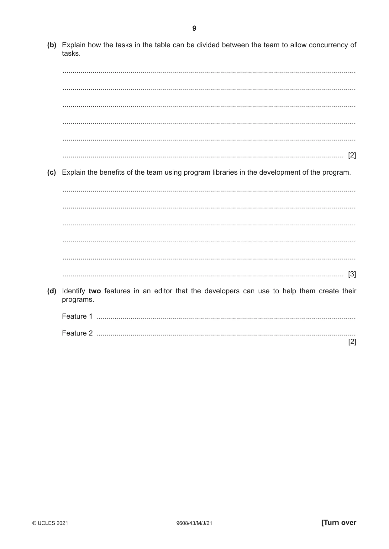 Cambridge A Level Computer Science 9608 2021 May/June Paper 4 · Variant 3 question paper, page 9 of 20