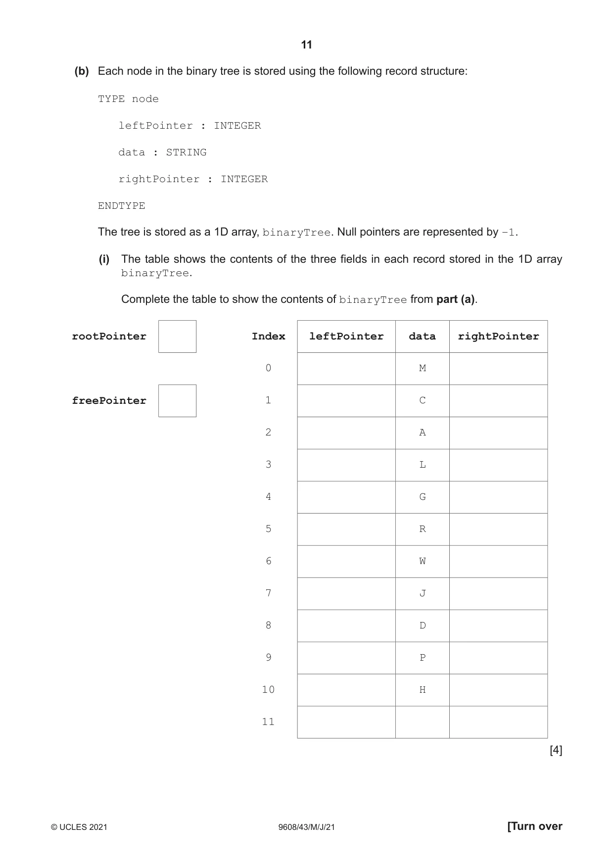 Cambridge A Level Computer Science 9608 2021 May/June Paper 4 · Variant 3 question paper, page 11 of 20
