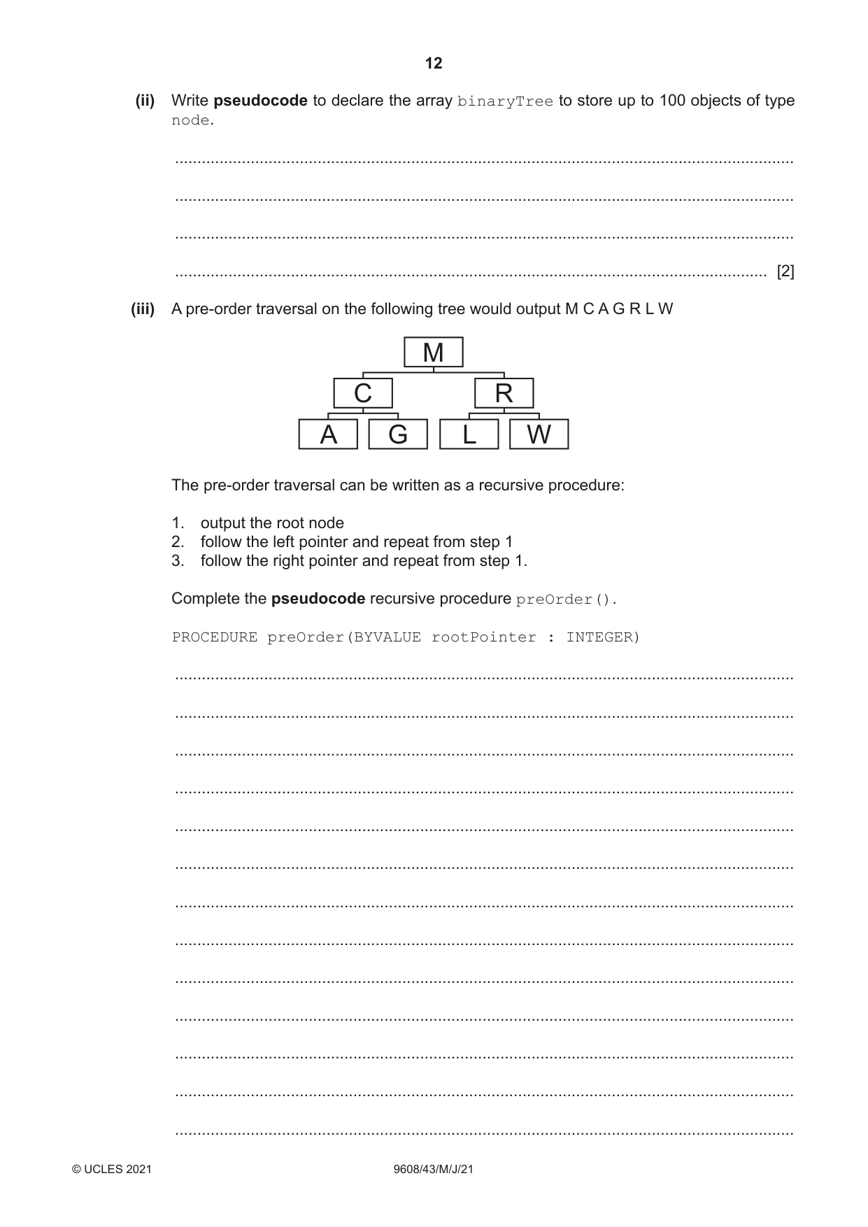 Cambridge A Level Computer Science 9608 2021 May/June Paper 4 · Variant 3 question paper, page 12 of 20