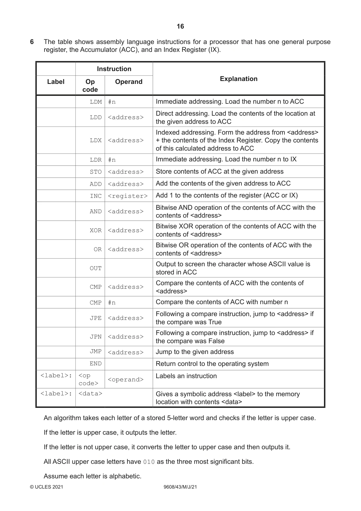 Cambridge A Level Computer Science 9608 2021 May/June Paper 4 · Variant 3 question paper, page 16 of 20