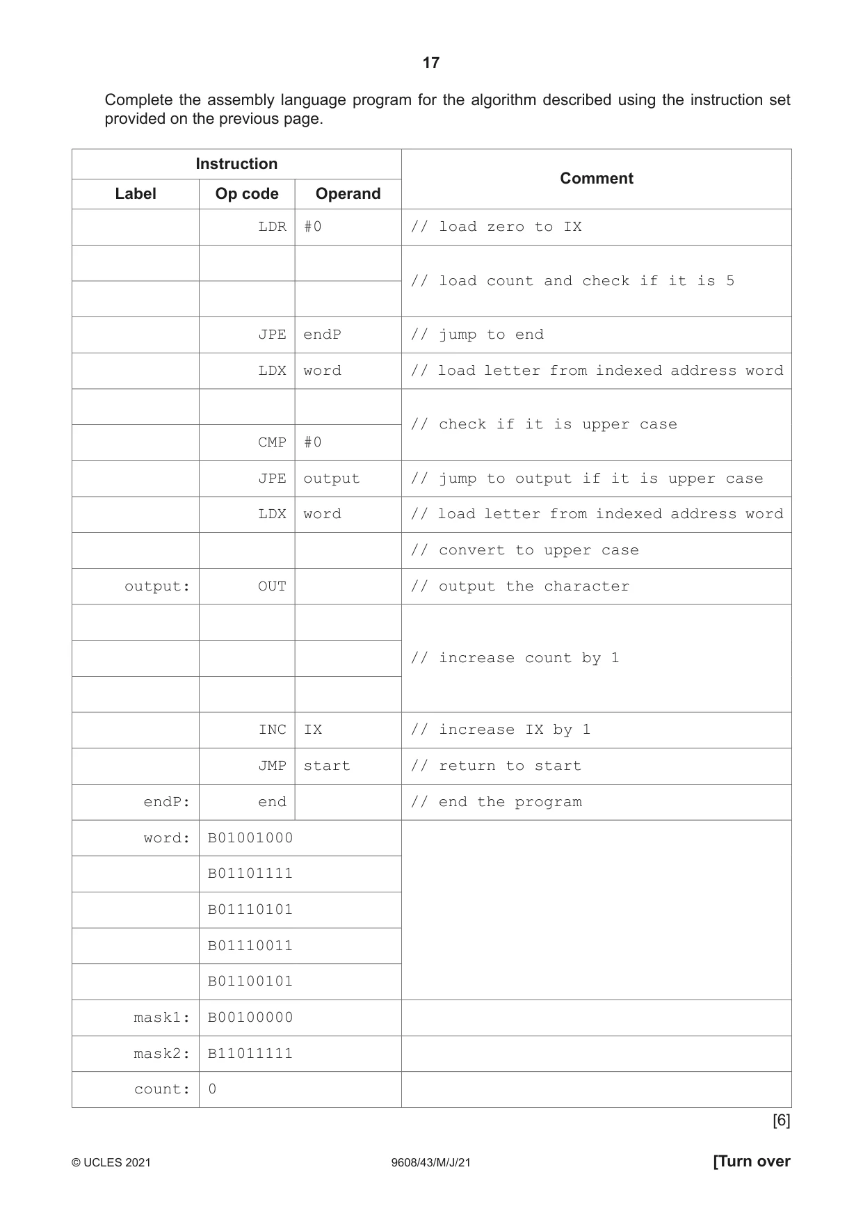 Cambridge A Level Computer Science 9608 2021 May/June Paper 4 · Variant 3 question paper, page 17 of 20