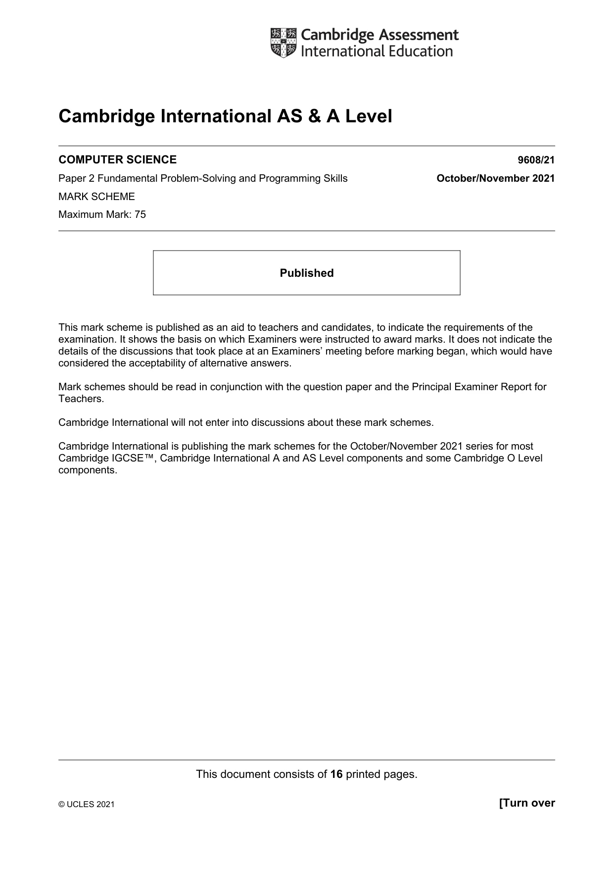Mark scheme, page 1 of 16