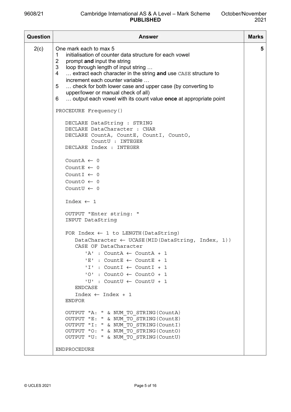 Mark scheme, page 5 of 16