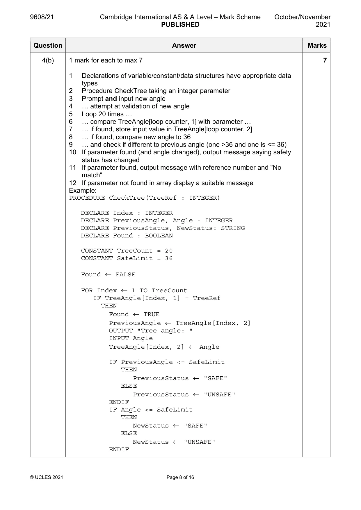 Mark scheme, page 8 of 16