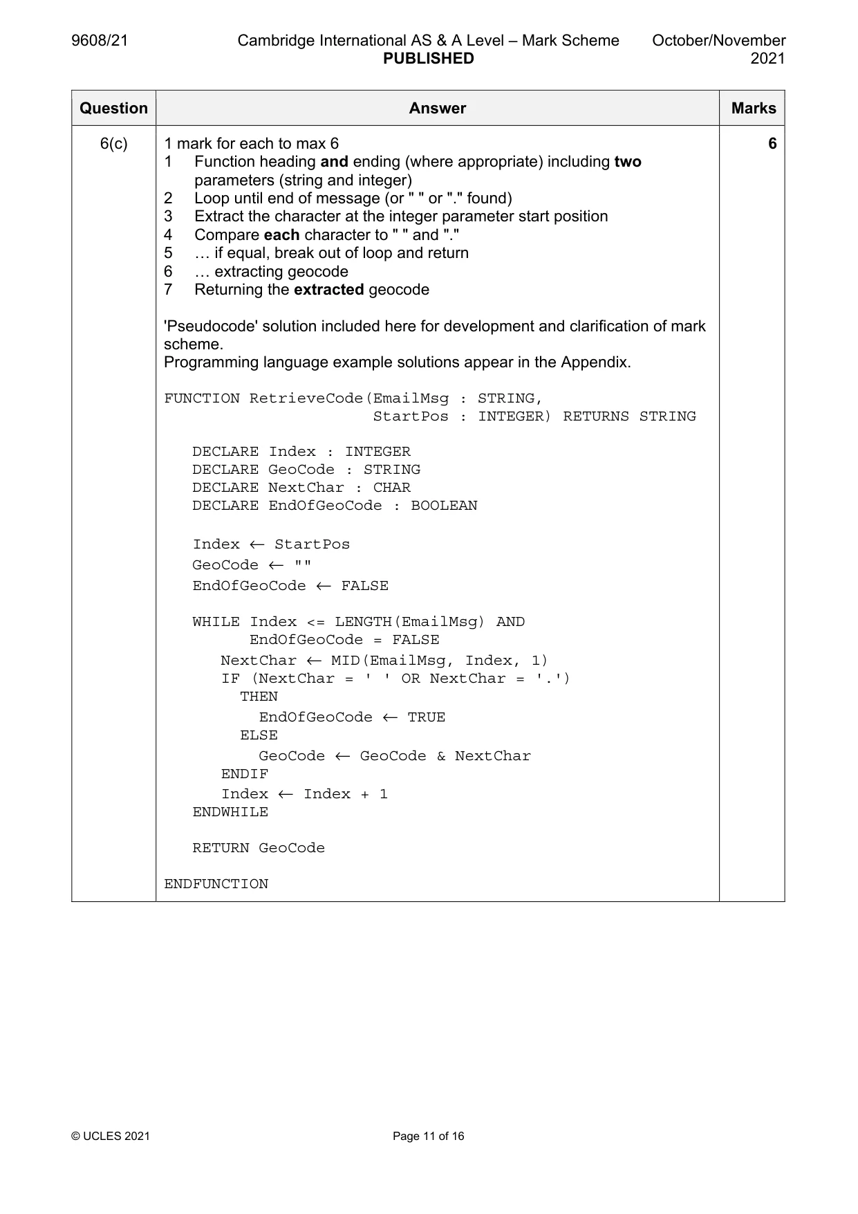 Mark scheme, page 11 of 16