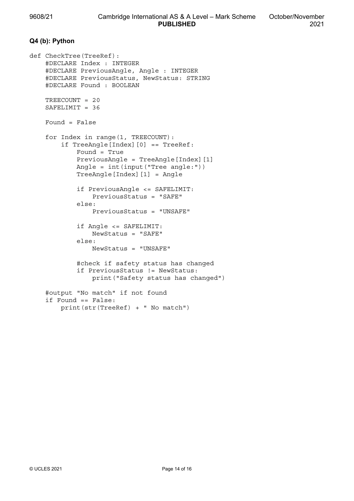 Mark scheme, page 14 of 16