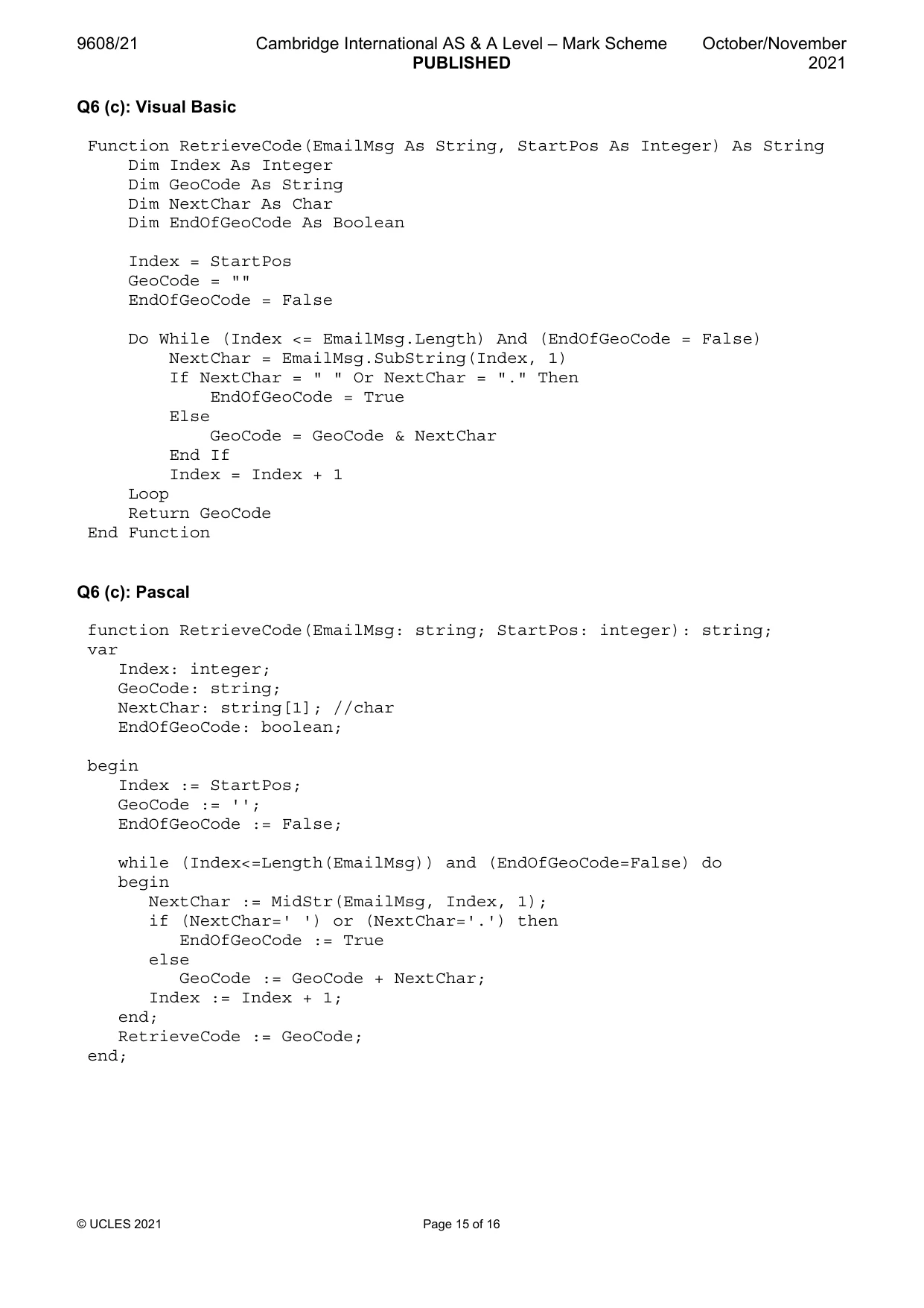 Mark scheme, page 15 of 16