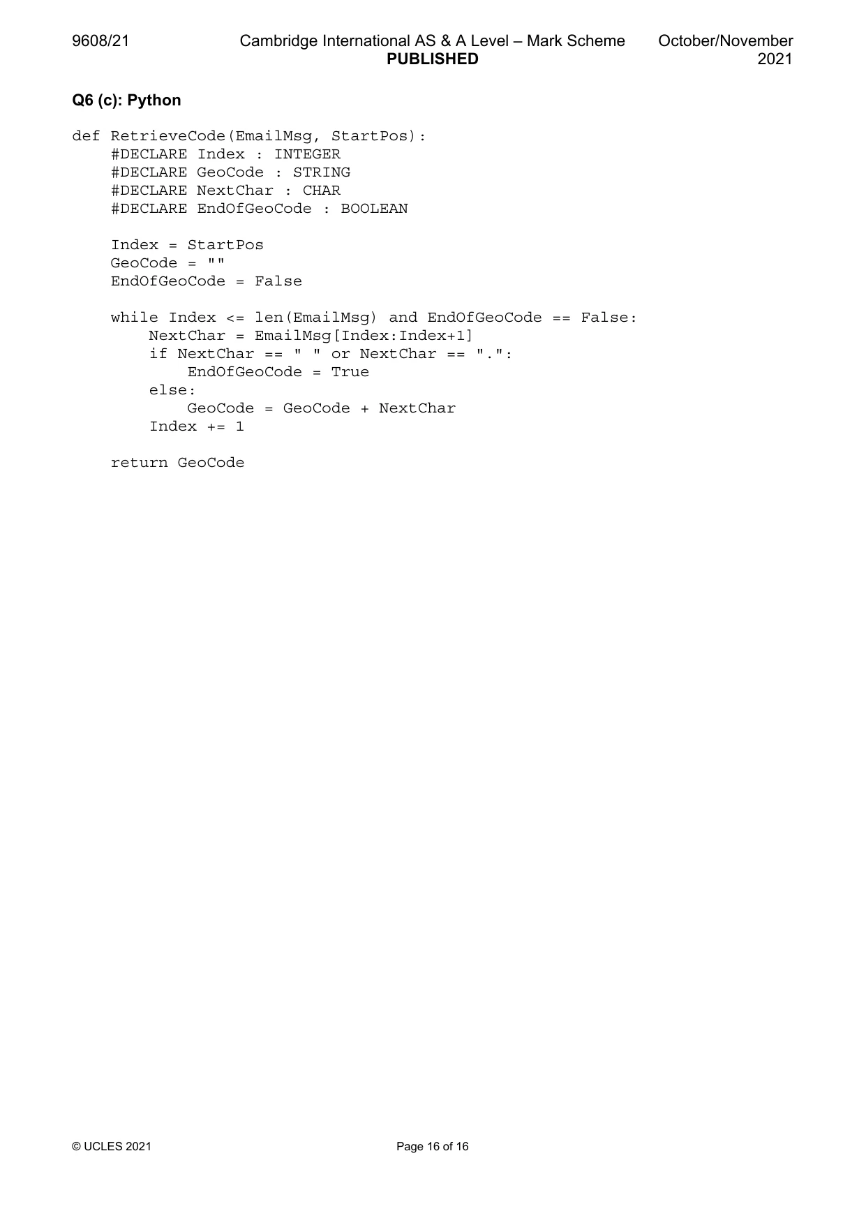Mark scheme, page 16 of 16