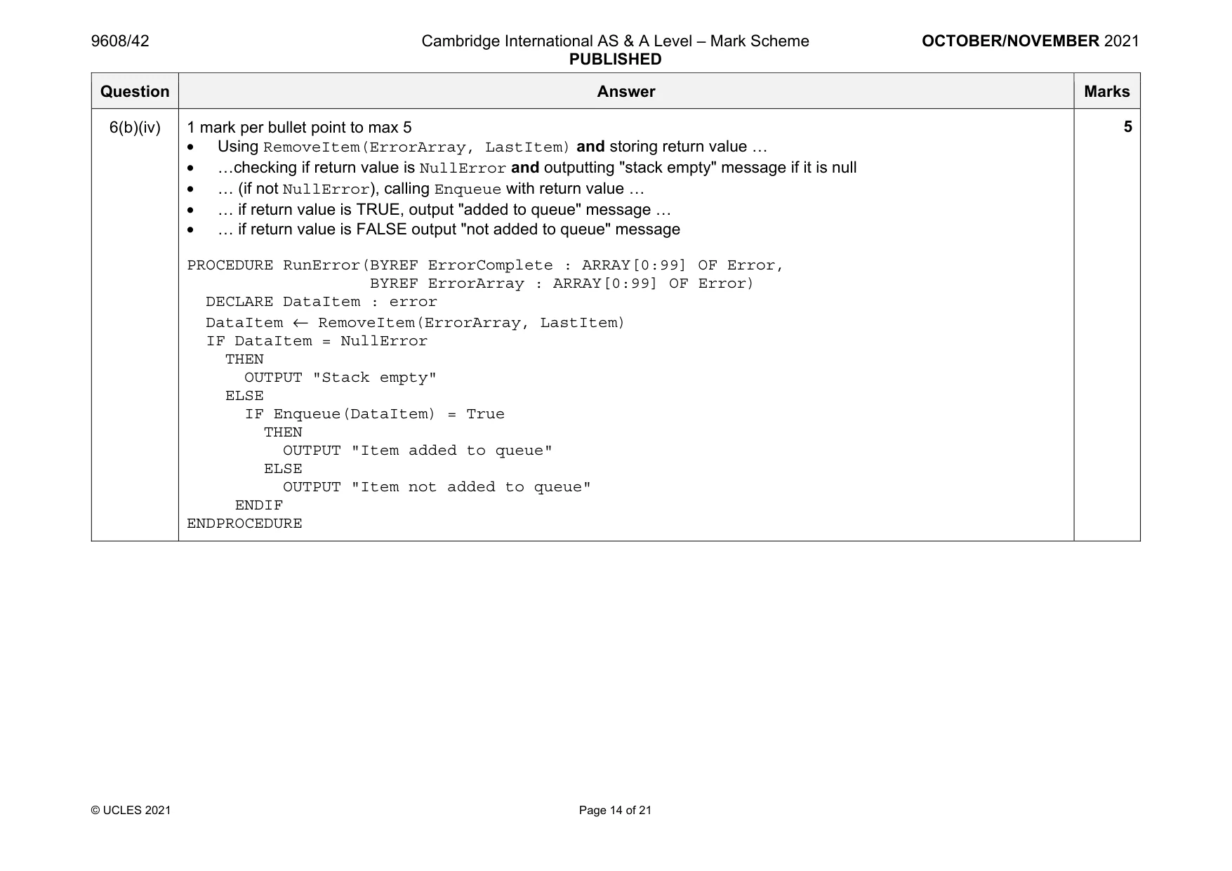 Mark scheme, page 14 of 21