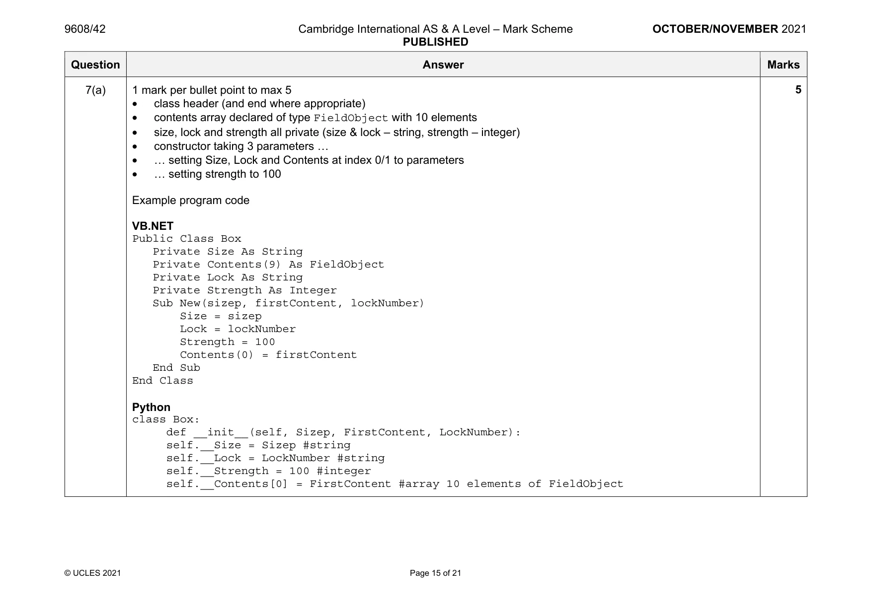 Mark scheme, page 15 of 21