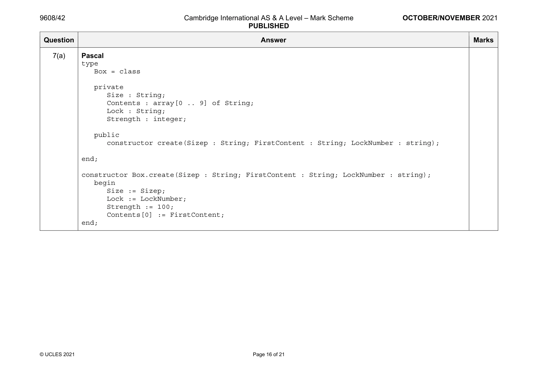 Mark scheme, page 16 of 21