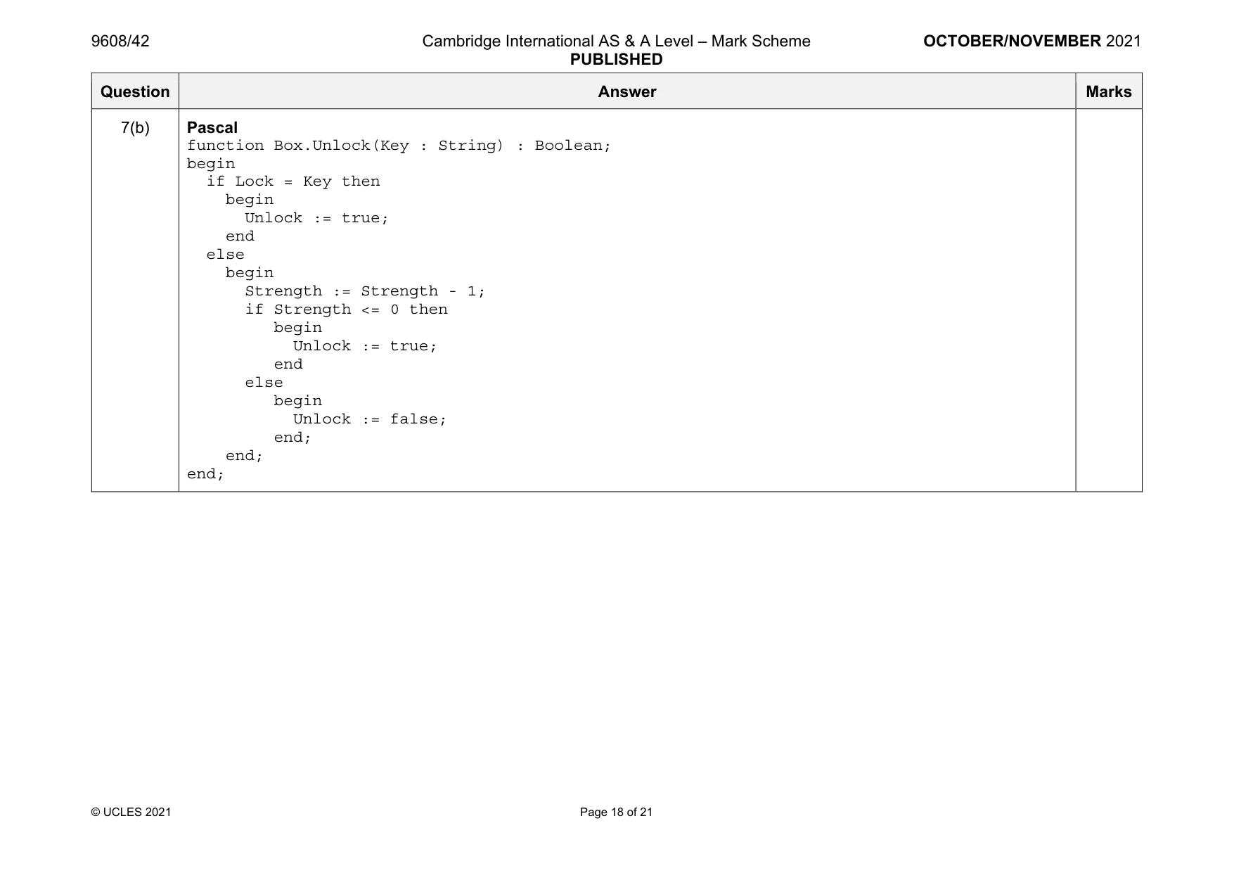 Mark scheme, page 18 of 21