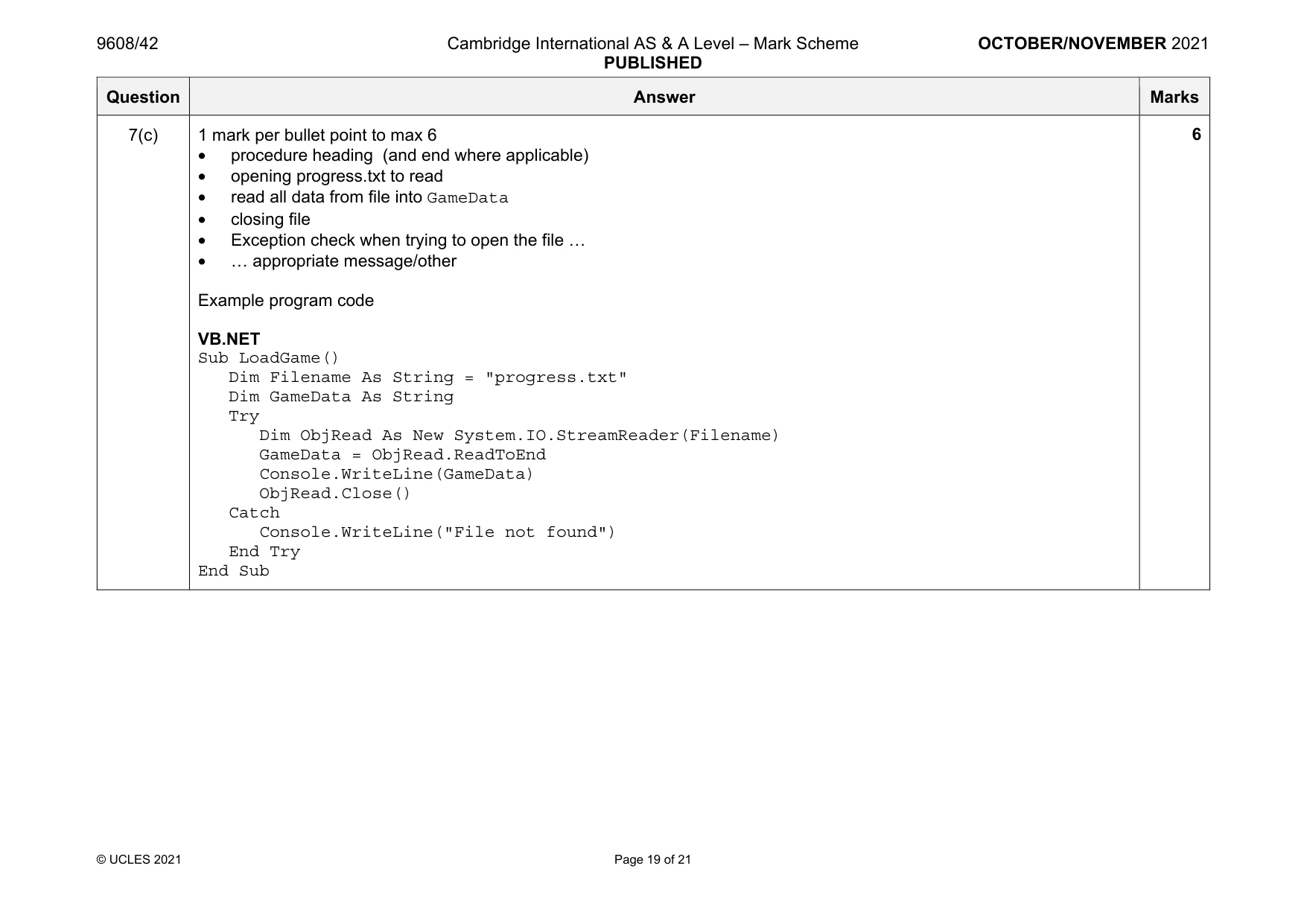 Mark scheme, page 19 of 21