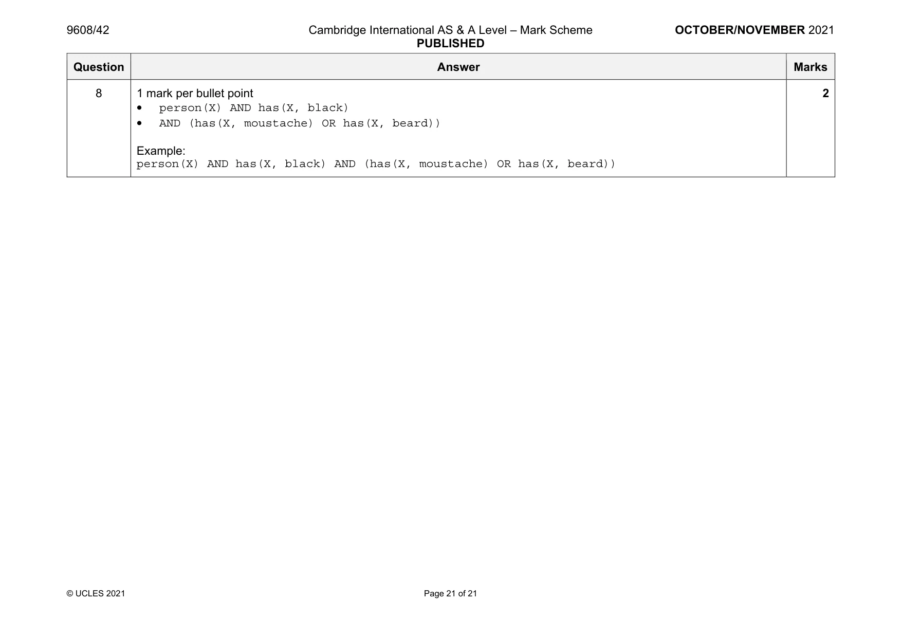 Mark scheme, page 21 of 21