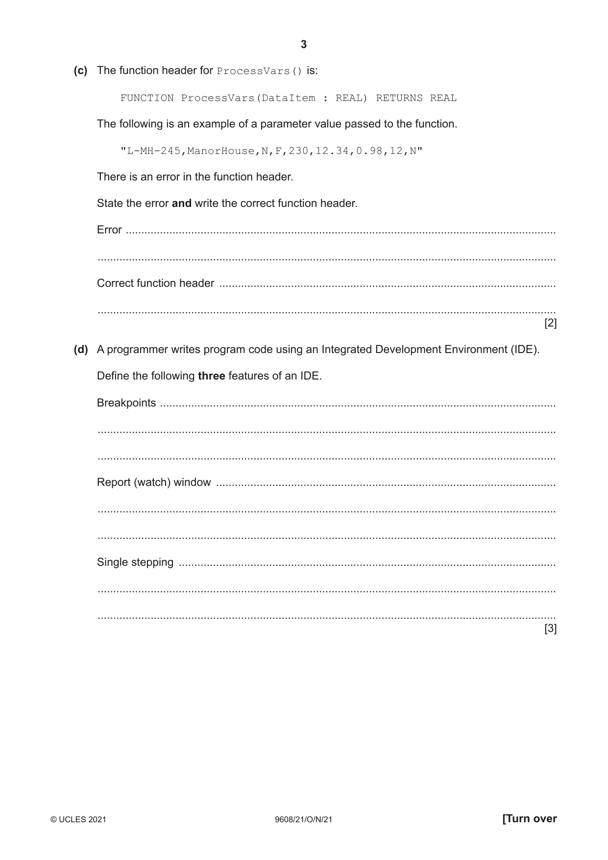 Cambridge A Level Computer Science 9608 2021 Oct/Nov Paper 2 · Variant 1 question paper, page 3 of 20