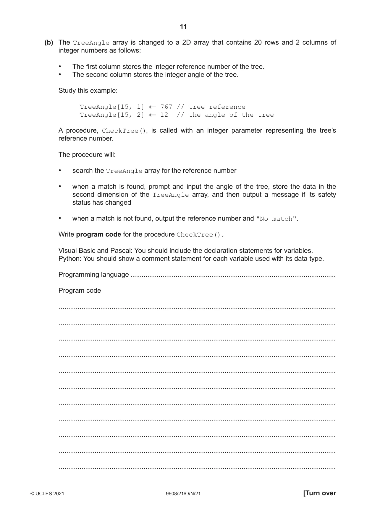 Cambridge A Level Computer Science 9608 2021 Oct/Nov Paper 2 · Variant 1 question paper, page 11 of 20
