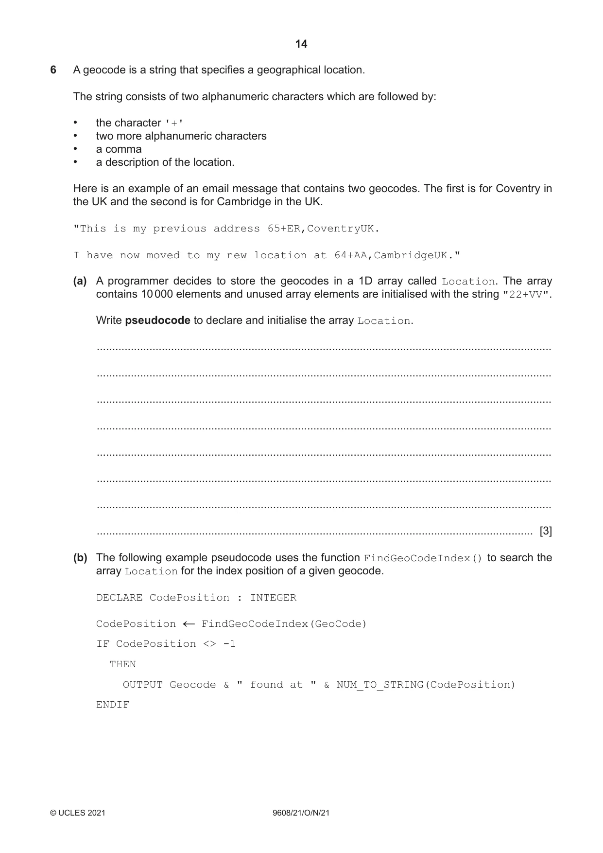 Cambridge A Level Computer Science 9608 2021 Oct/Nov Paper 2 · Variant 1 question paper, page 14 of 20
